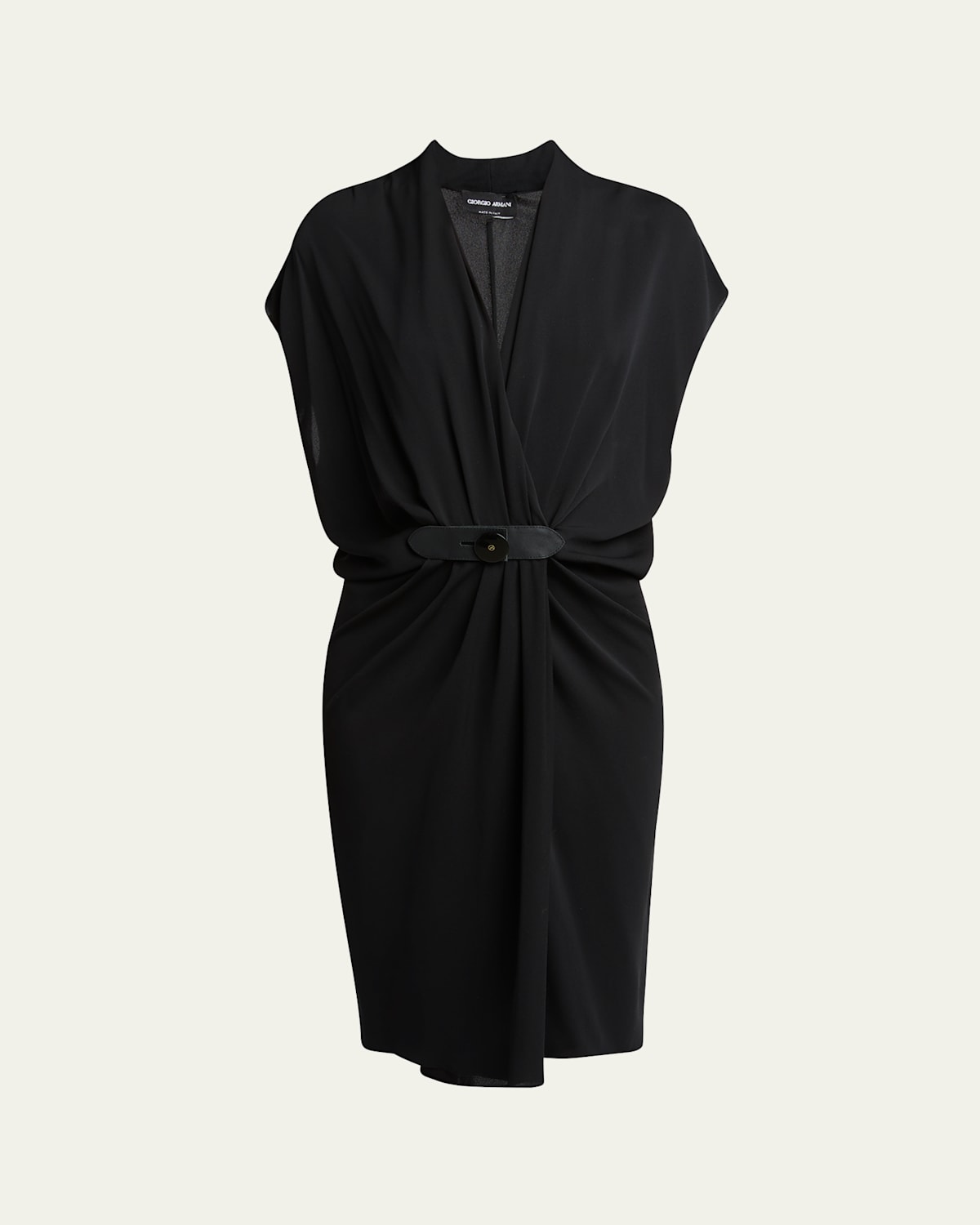 Giorgio Armani Gathered Leather Buckle Silk Dress