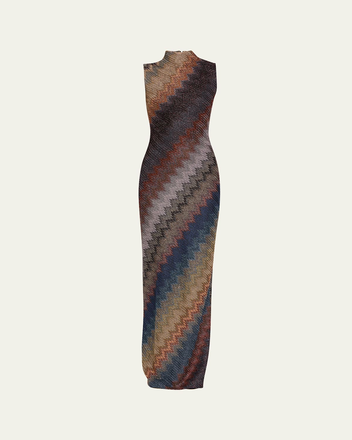 Missoni Mock-neck Metallic Zigzag Sleeveless Maxi Dress In Multi