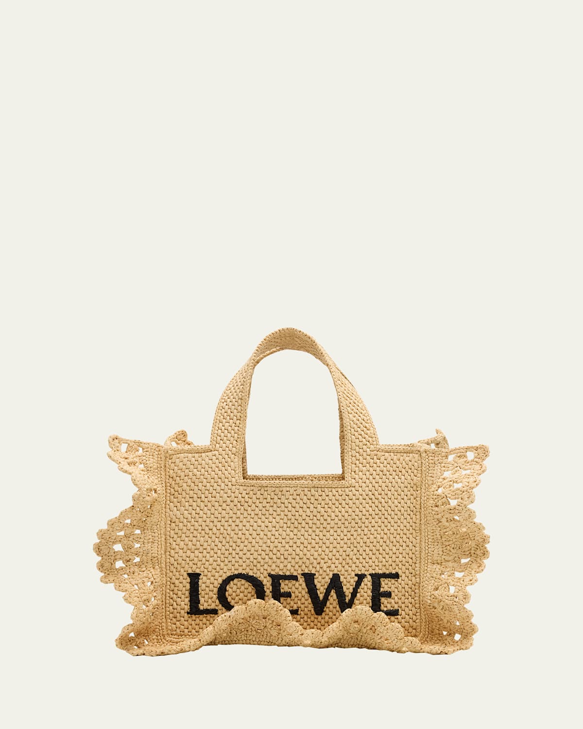 Loewe Small Ruffled Tote Bag In Raffia In Natural
