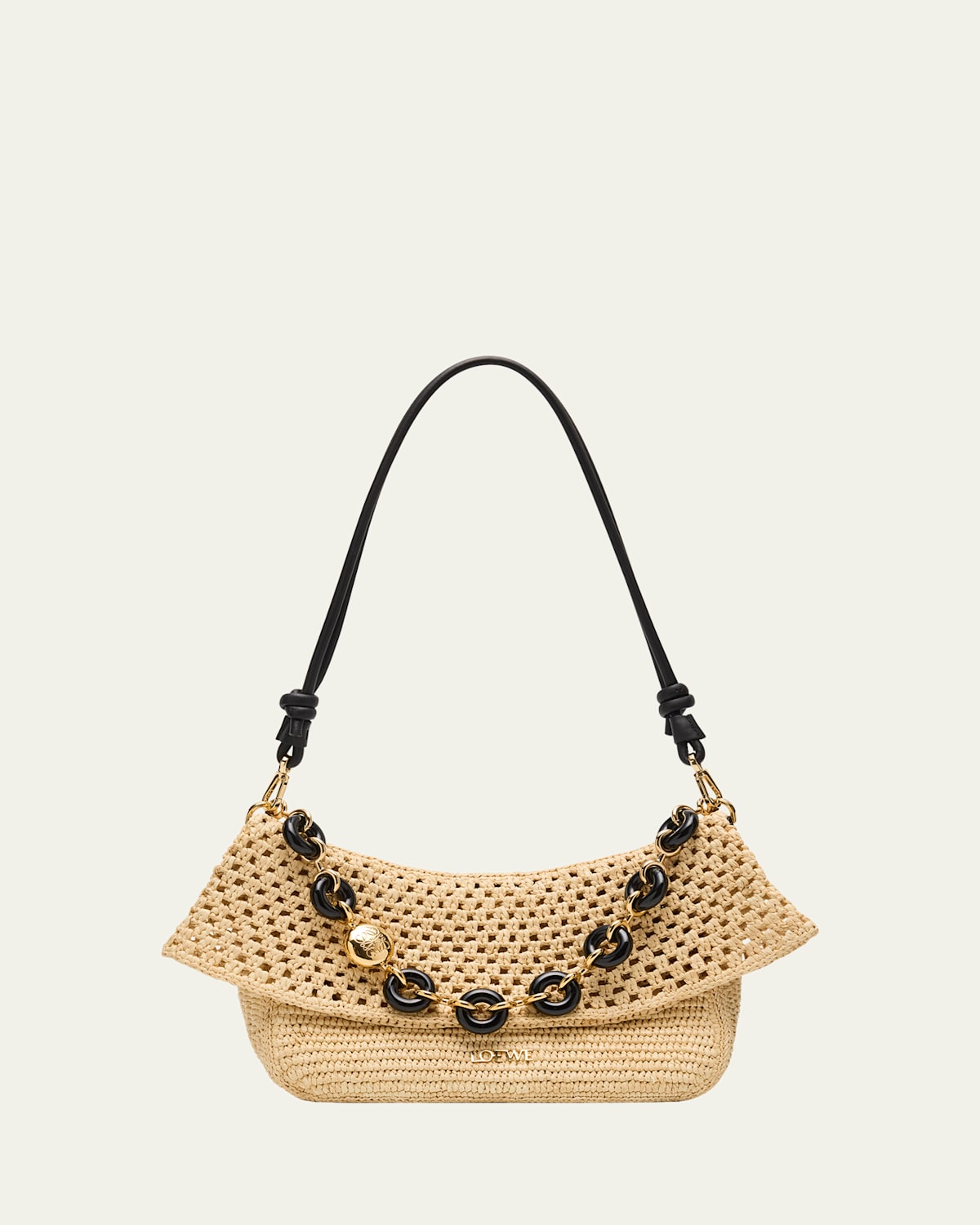 Loewe Ola Small Shoulder Bag In Raffia And Leather In Natural