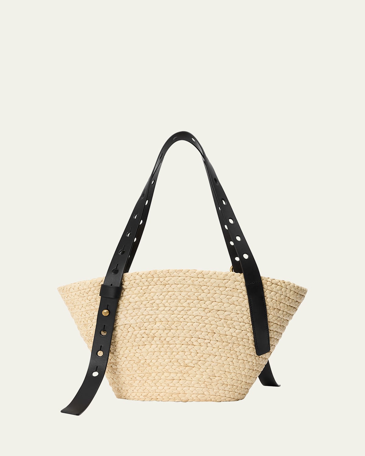 Shop Loewe Punch Hole Small Basket Shoulder Bag In Raffia In Natural