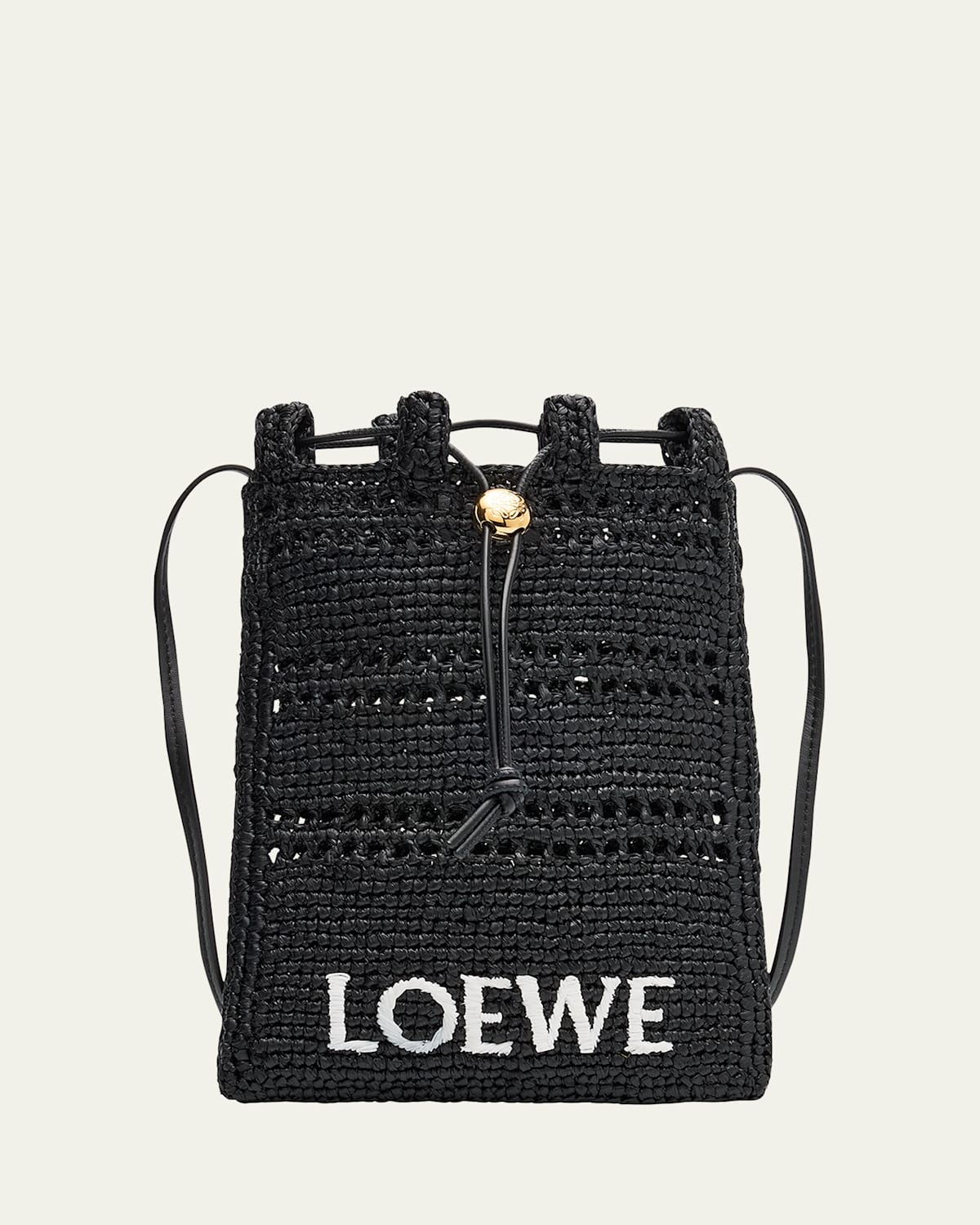 Loewe Drawstring Pocket Crossbody Bag In Raffia In Black