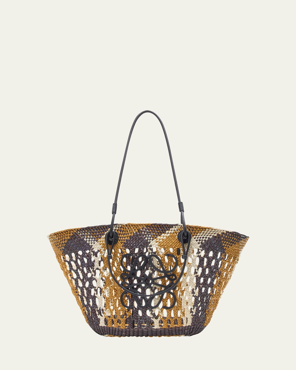 Loewe Medium Anagram Ajoure Basket Tote Bag In Straw In Chocolateochre