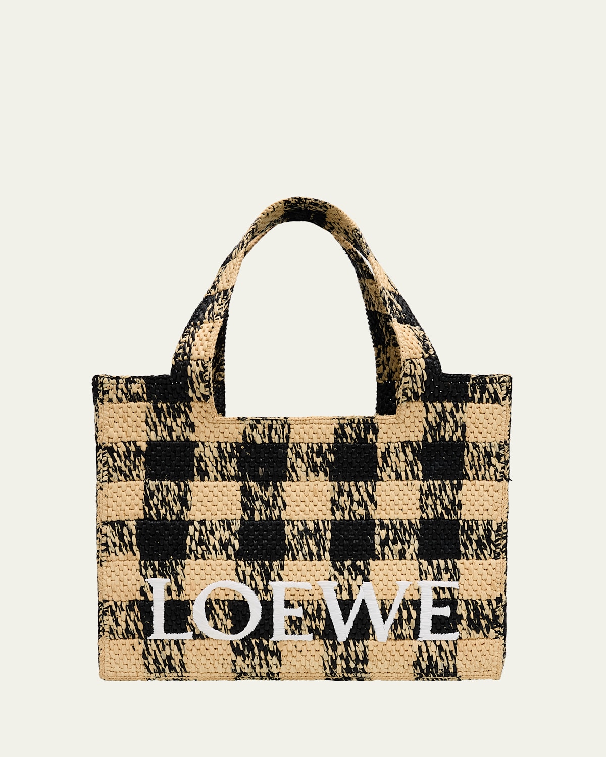 Loewe Large Tote Bag In Gingham Raffia In Naturalblack