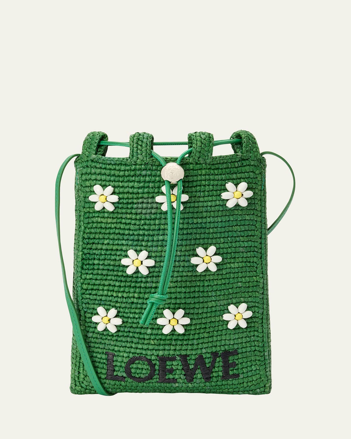 Loewe Drawstring Pocket Flower Crossbody Bag In Raffia