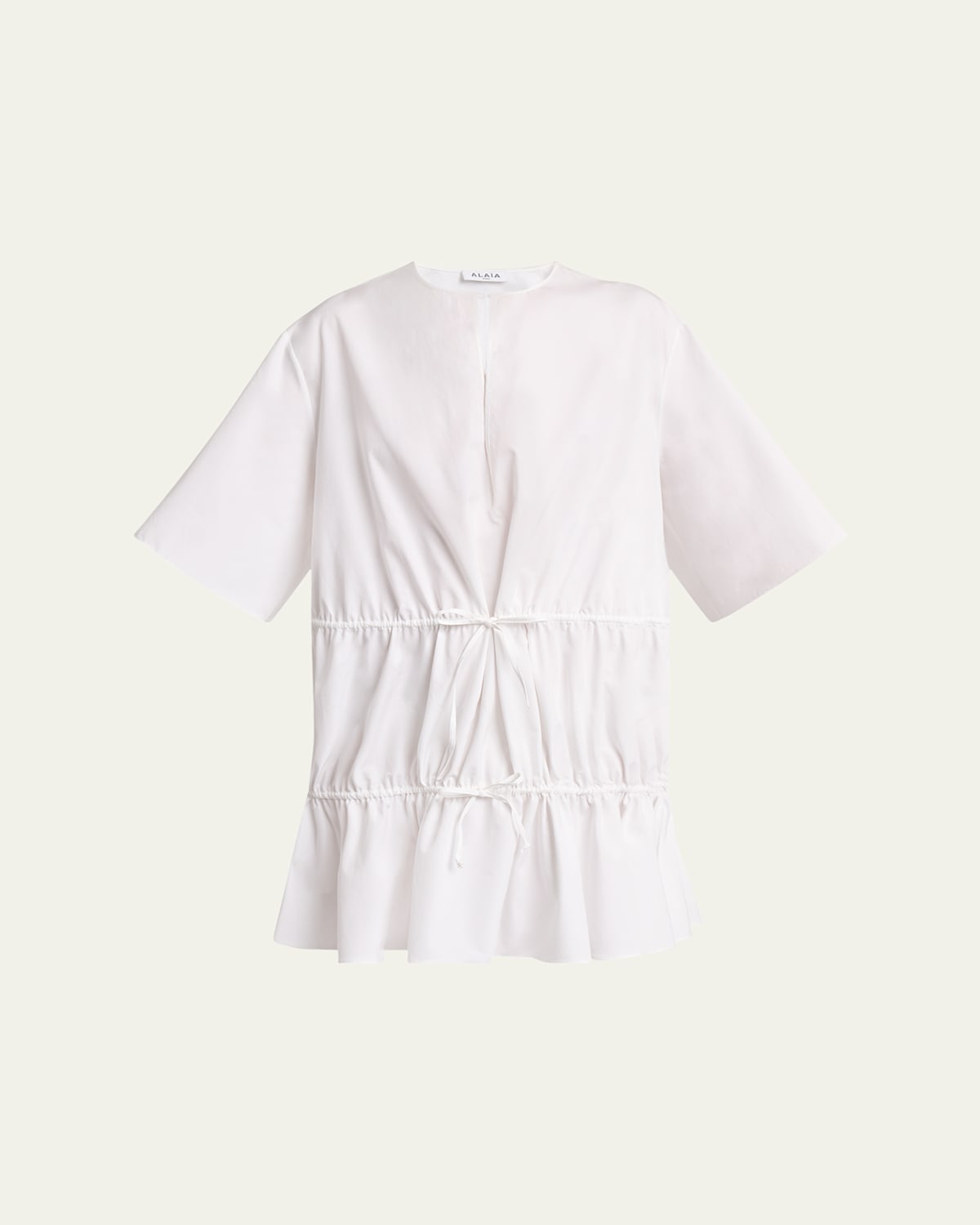 Short-Sleeve Tiered Tie Mini Dress