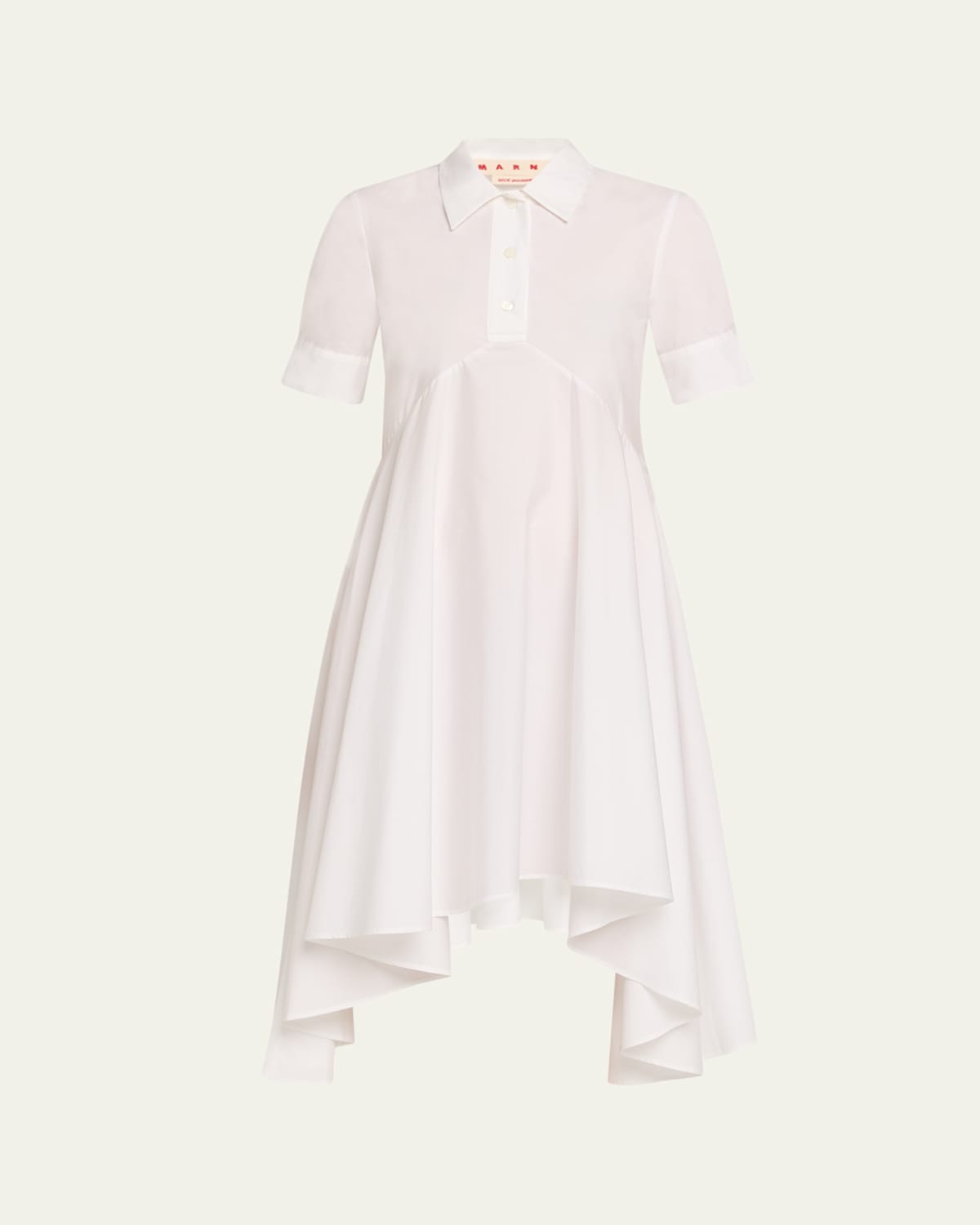 Marni Short-sleeve Empire-waist Midi Polo Shirtdress In White