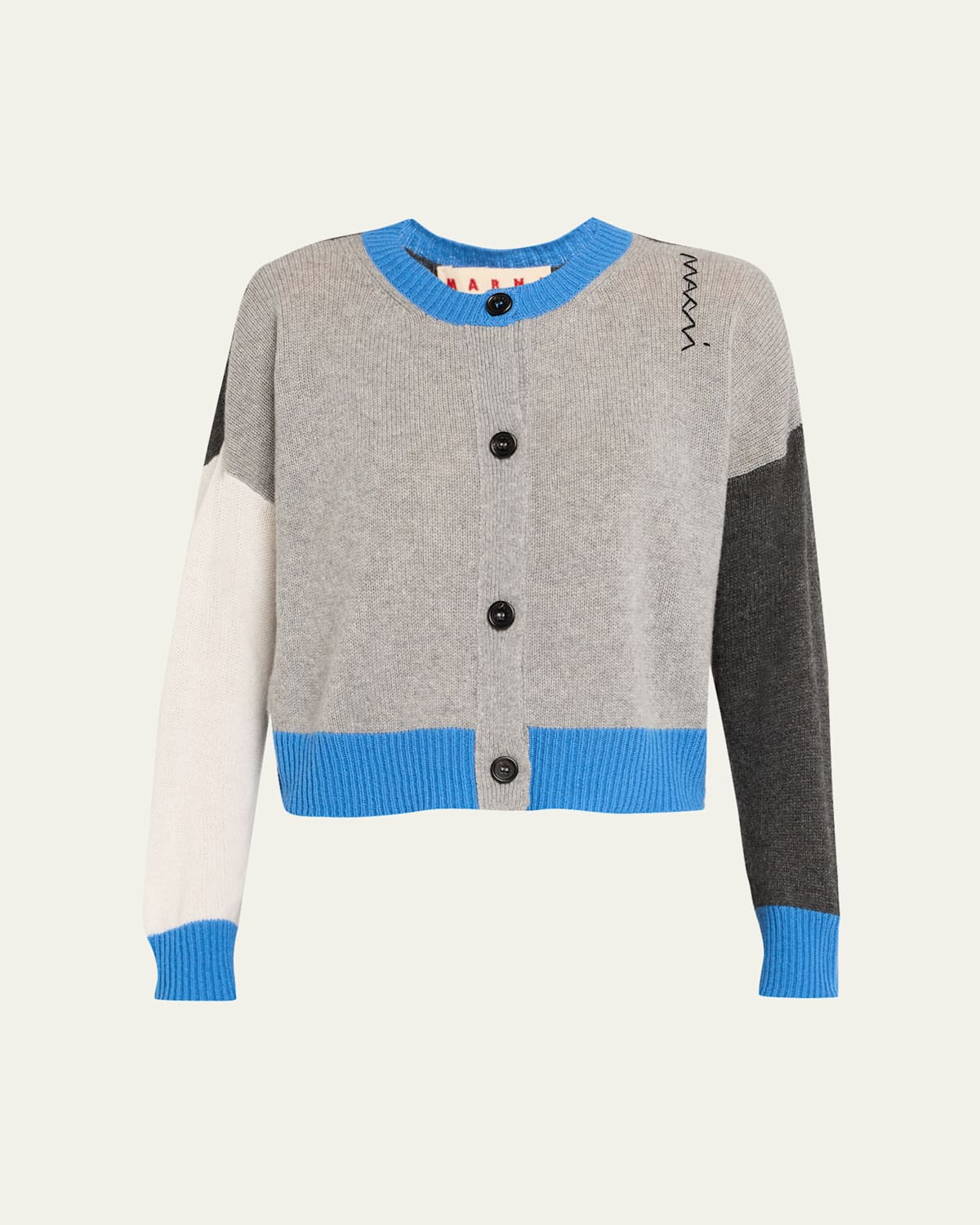 Colorblock Cashmere Crewneck Cardigan