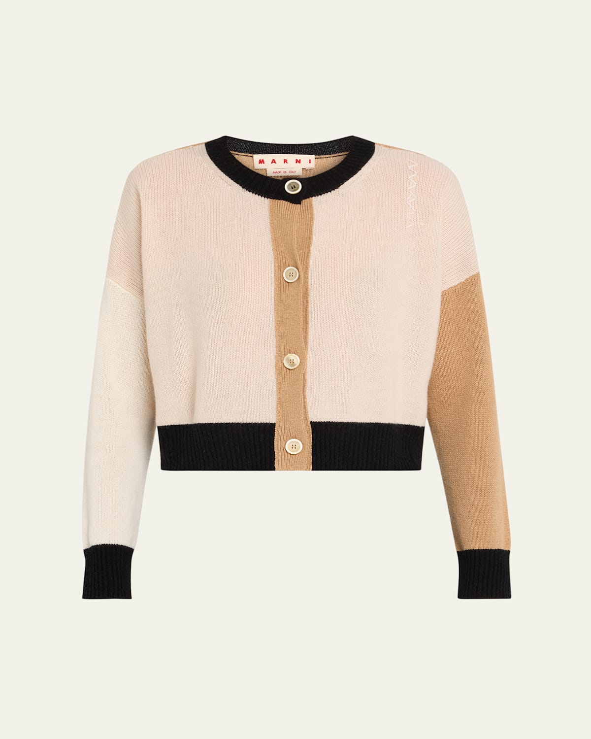 Colorblock Cashmere Crewneck Cardigan