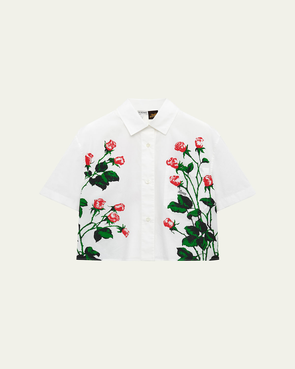 Shop Loewe Flower Print Poplin Cropped Shirt