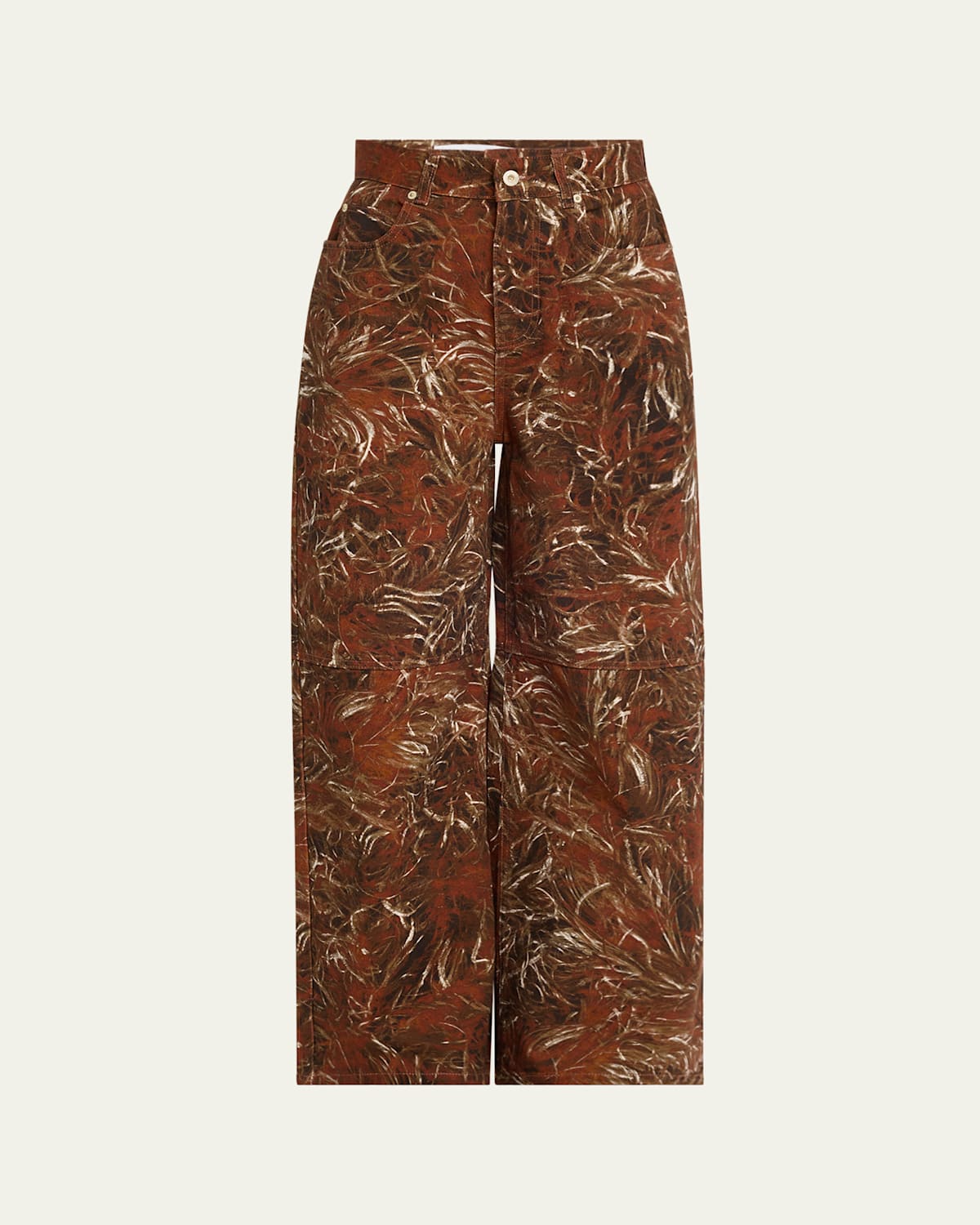 LOEWE FEATHER PRINTED DENIM WIDE-LEG PANTS 