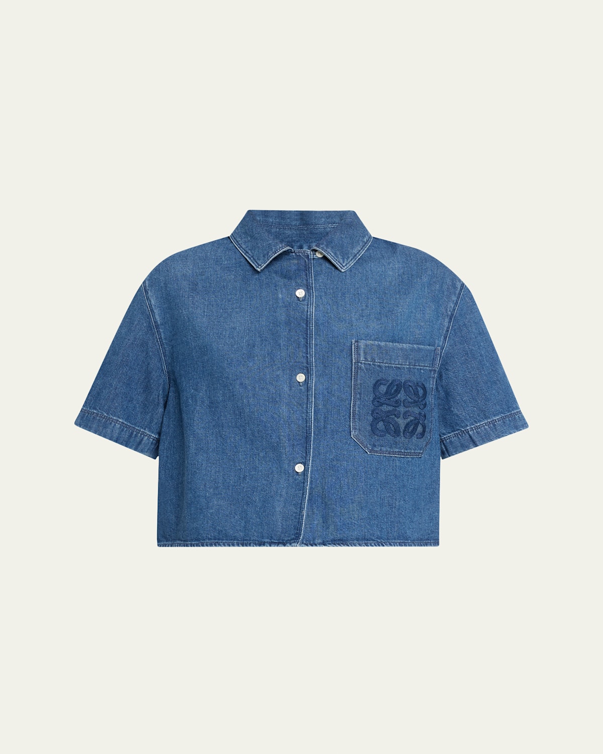 Loewe Anagram Pocket Short-sleeve Crop Denim Shirt