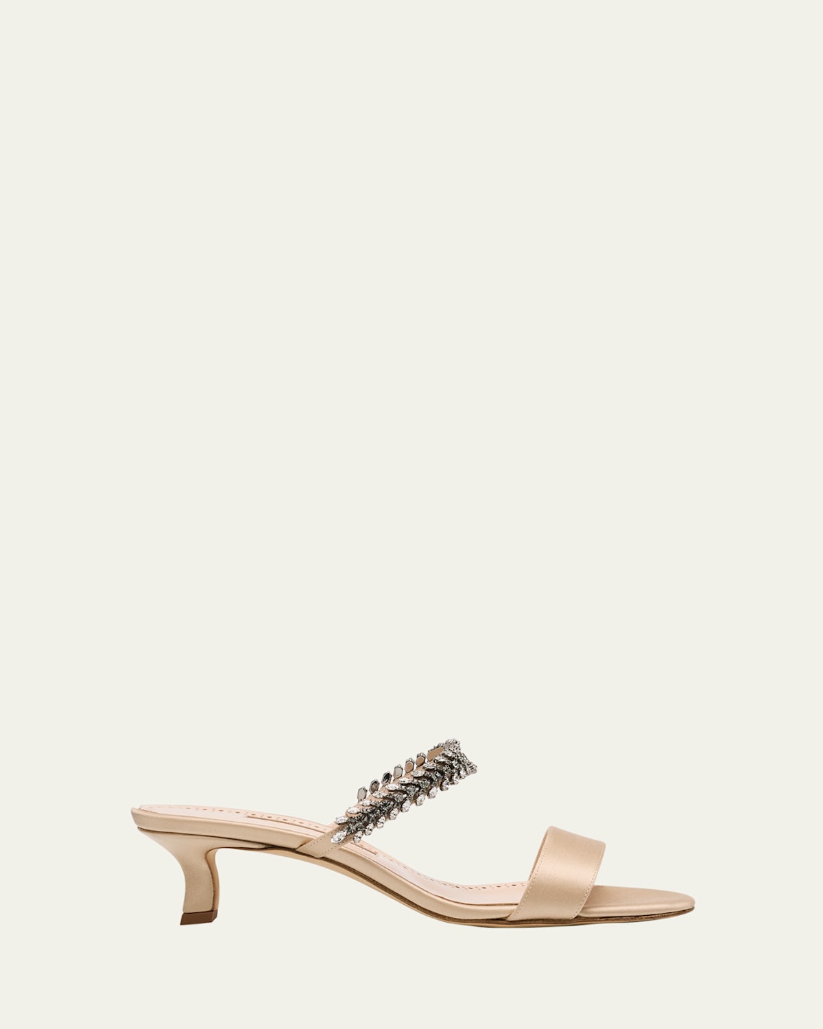 Manolo Blahnik Satin Mules Kifasan Embellished Strap Kitten Heel