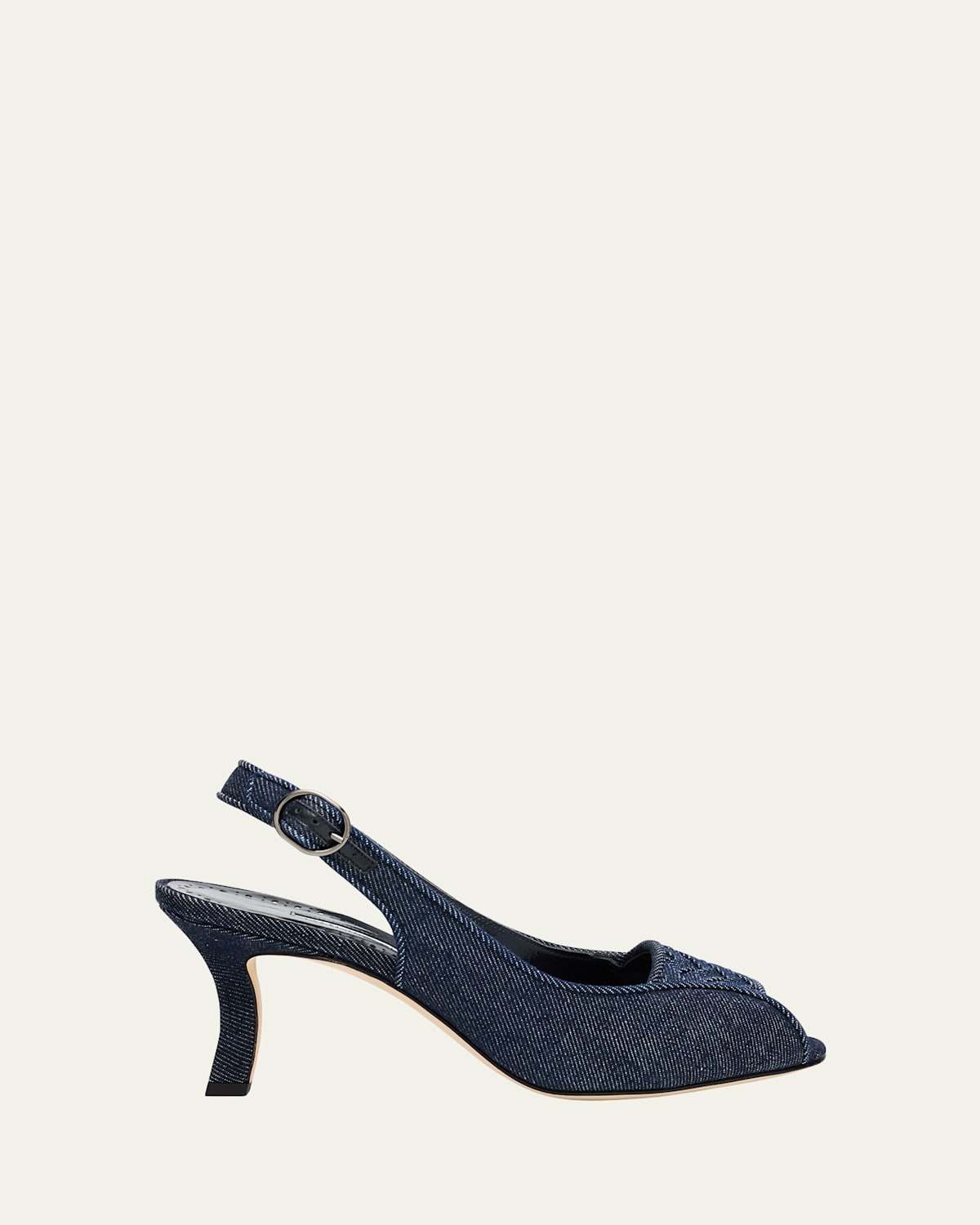 Manolo Blahnik Lonike Denim Slingback Sandals