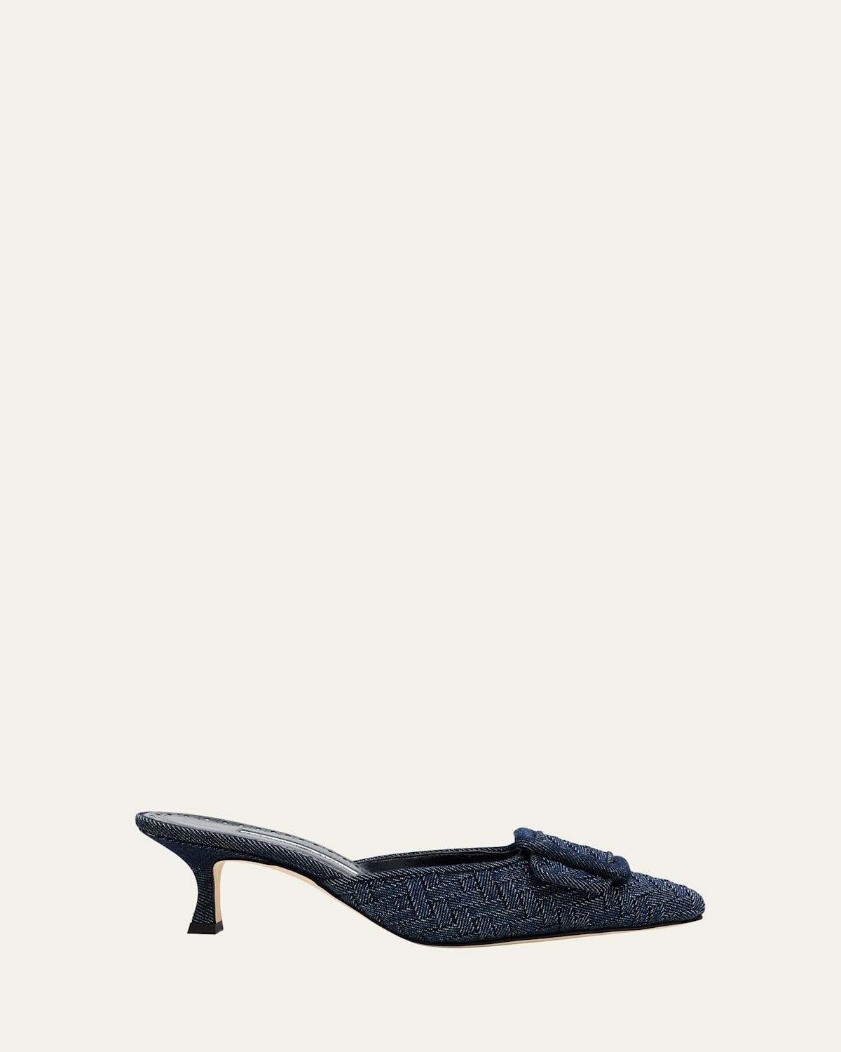 Manolo Blahnik Maysale Denim Buckle Mules