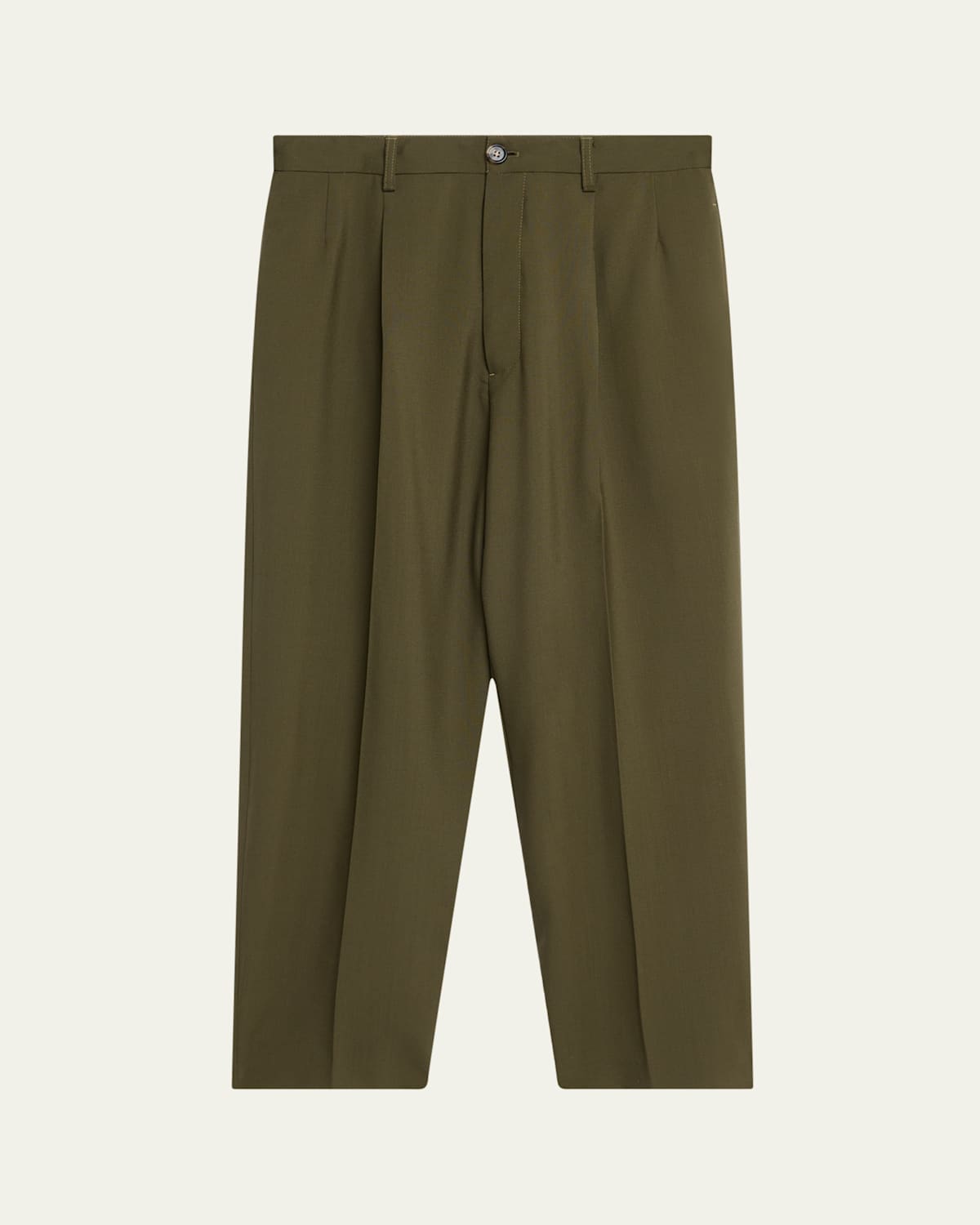Marni Men's Tropical Wool Cropped Pleated Pants In Green