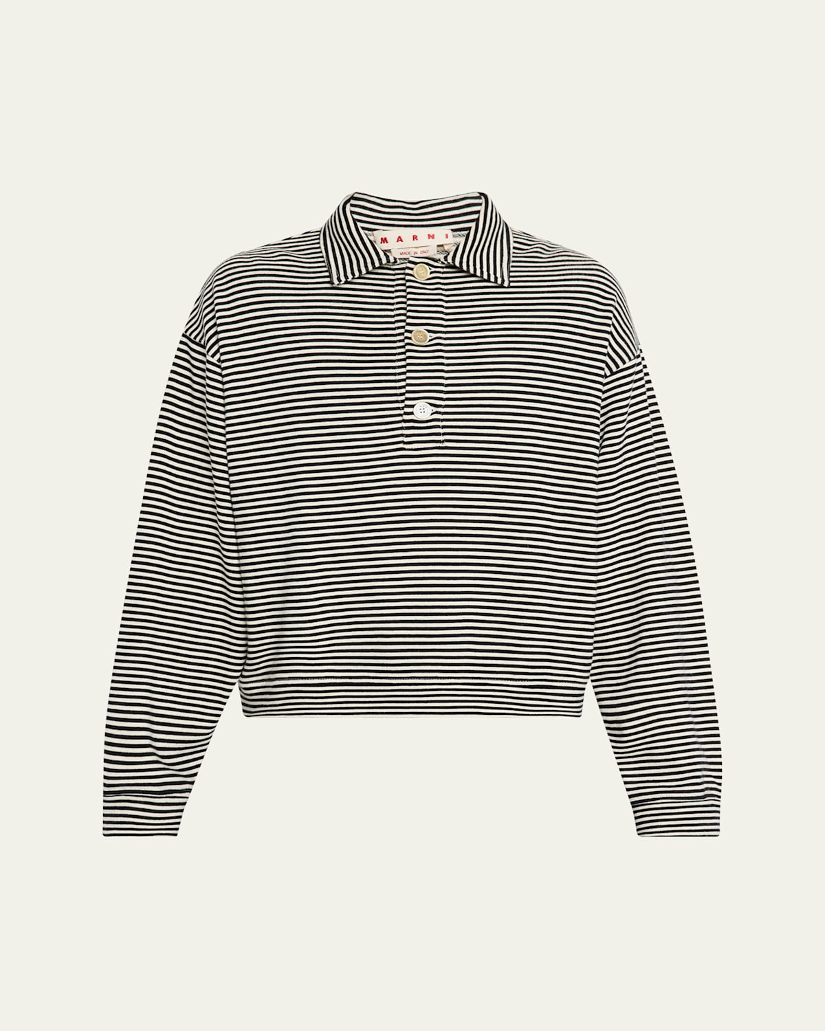 Marni Men's Sailor Stripe Cotton Polo Sweatshirt In Black