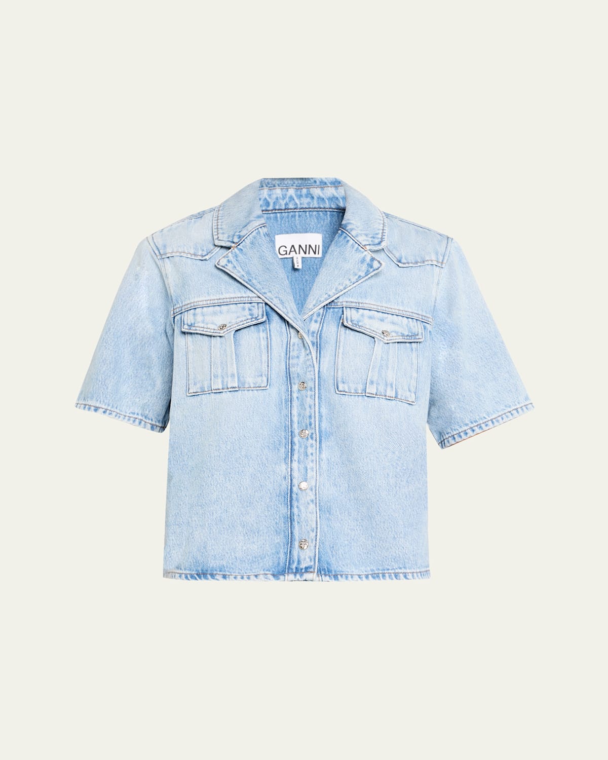Soft Rigid Short-Sleeve Denim Shirt