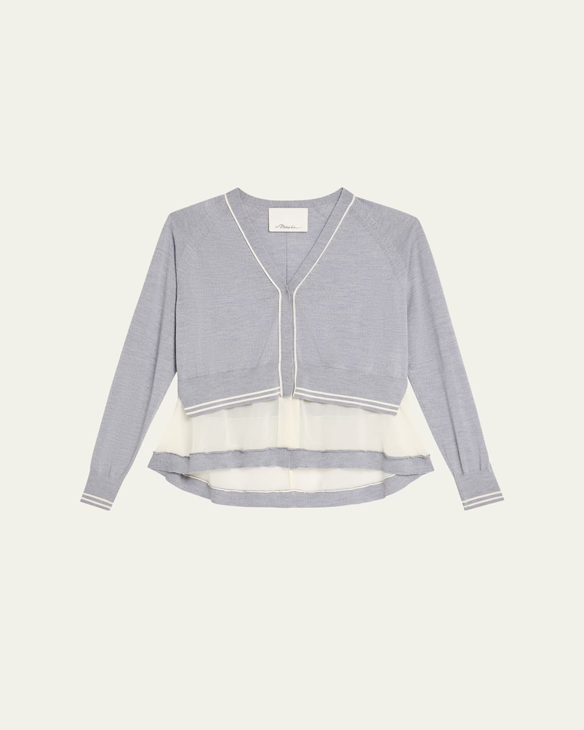 3.1 Phillip Lim Chiffon-trim V-neck Cardigan In Gray