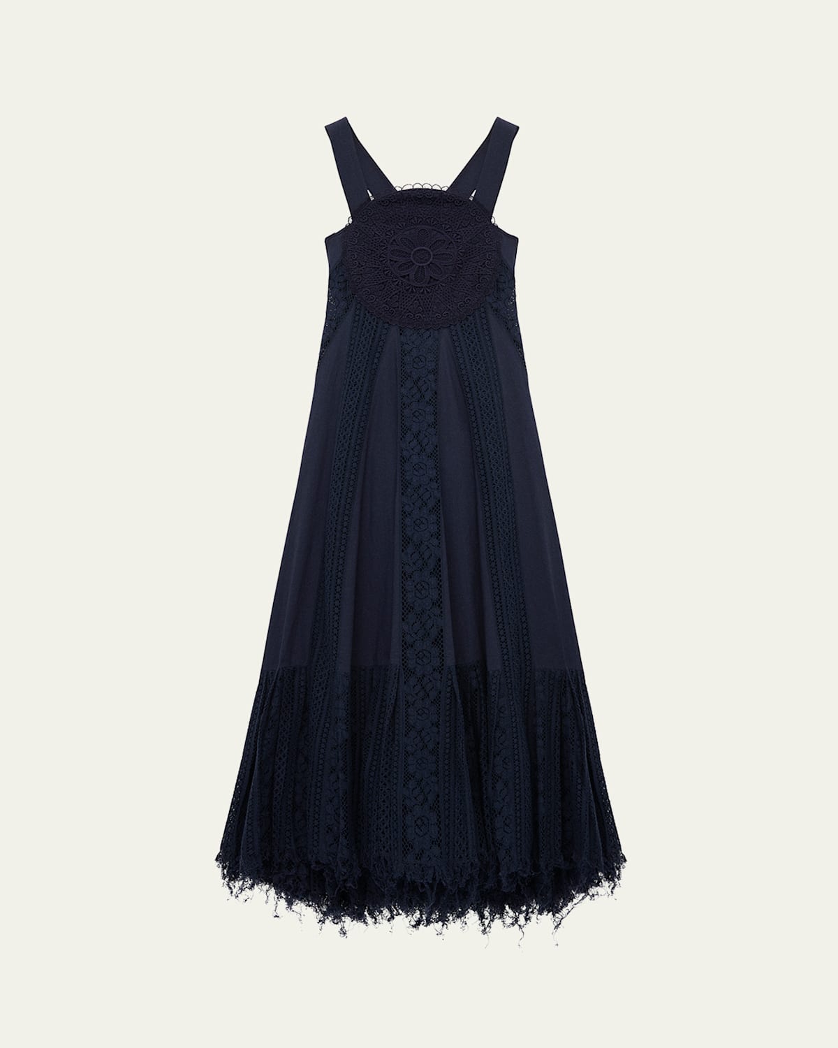 Loewe Lace Frayed Hem Poplin Dress