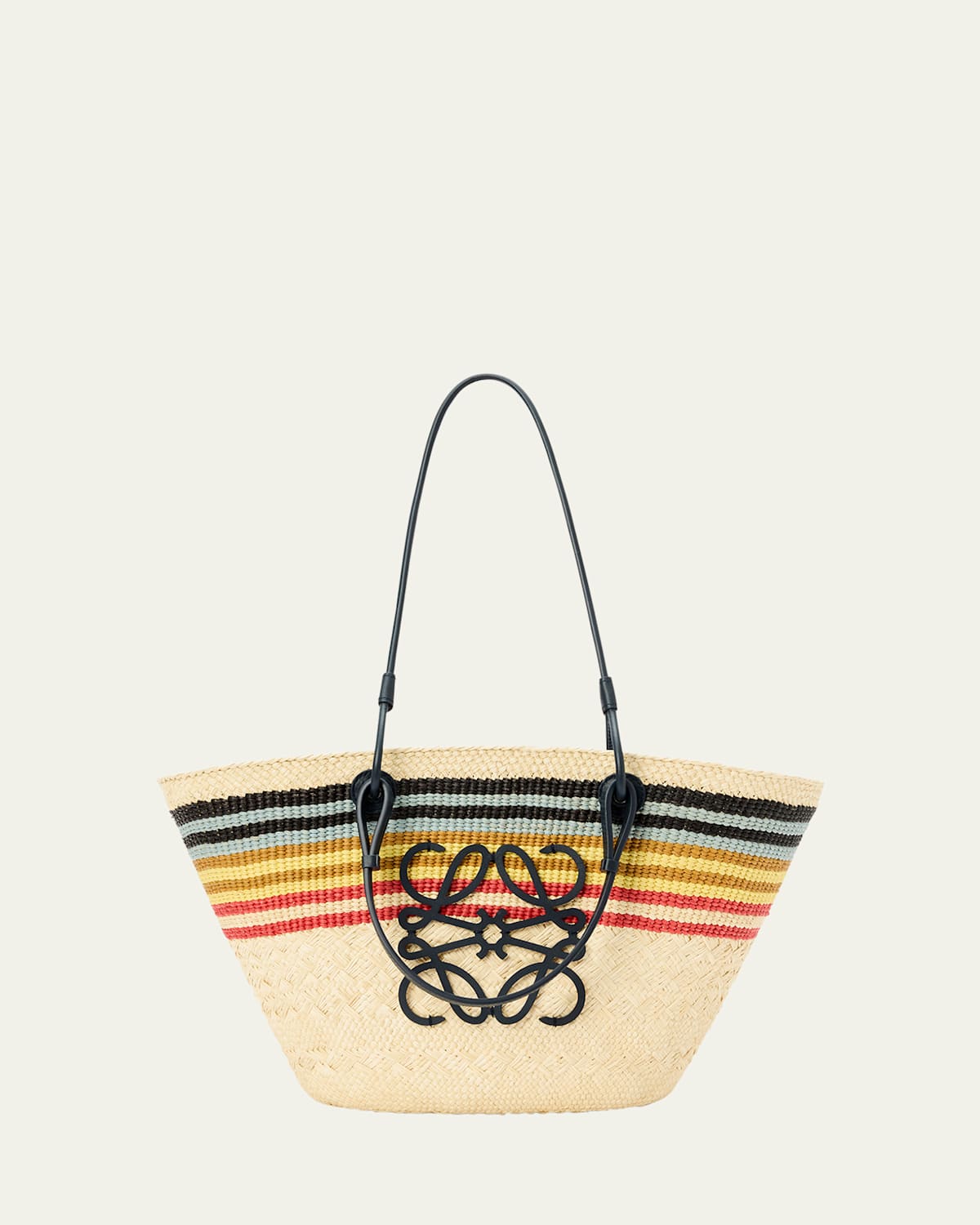 Loewe Medium Anagram Striped Tote Bag In Straw And Leather In Natural Multicolor