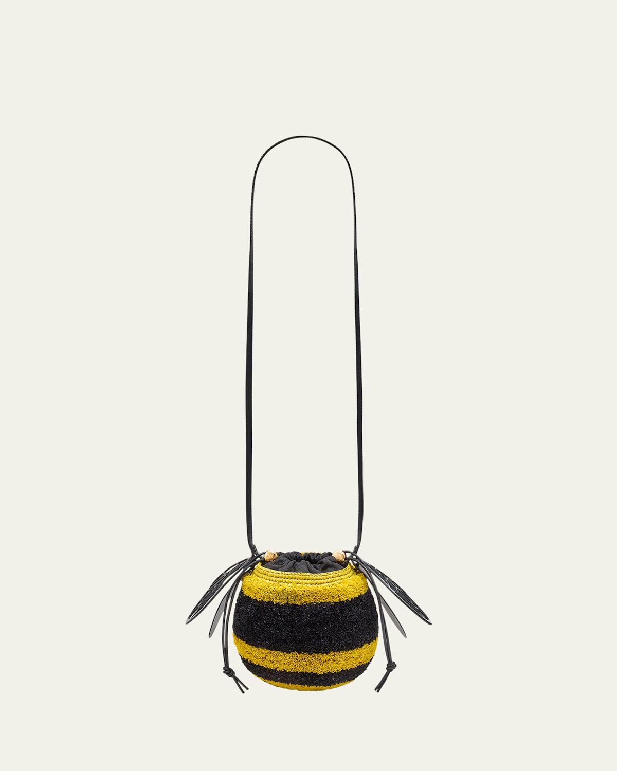 Loewe Bee Basket Bucket Bag In Raffia And Leather In Yellow Black