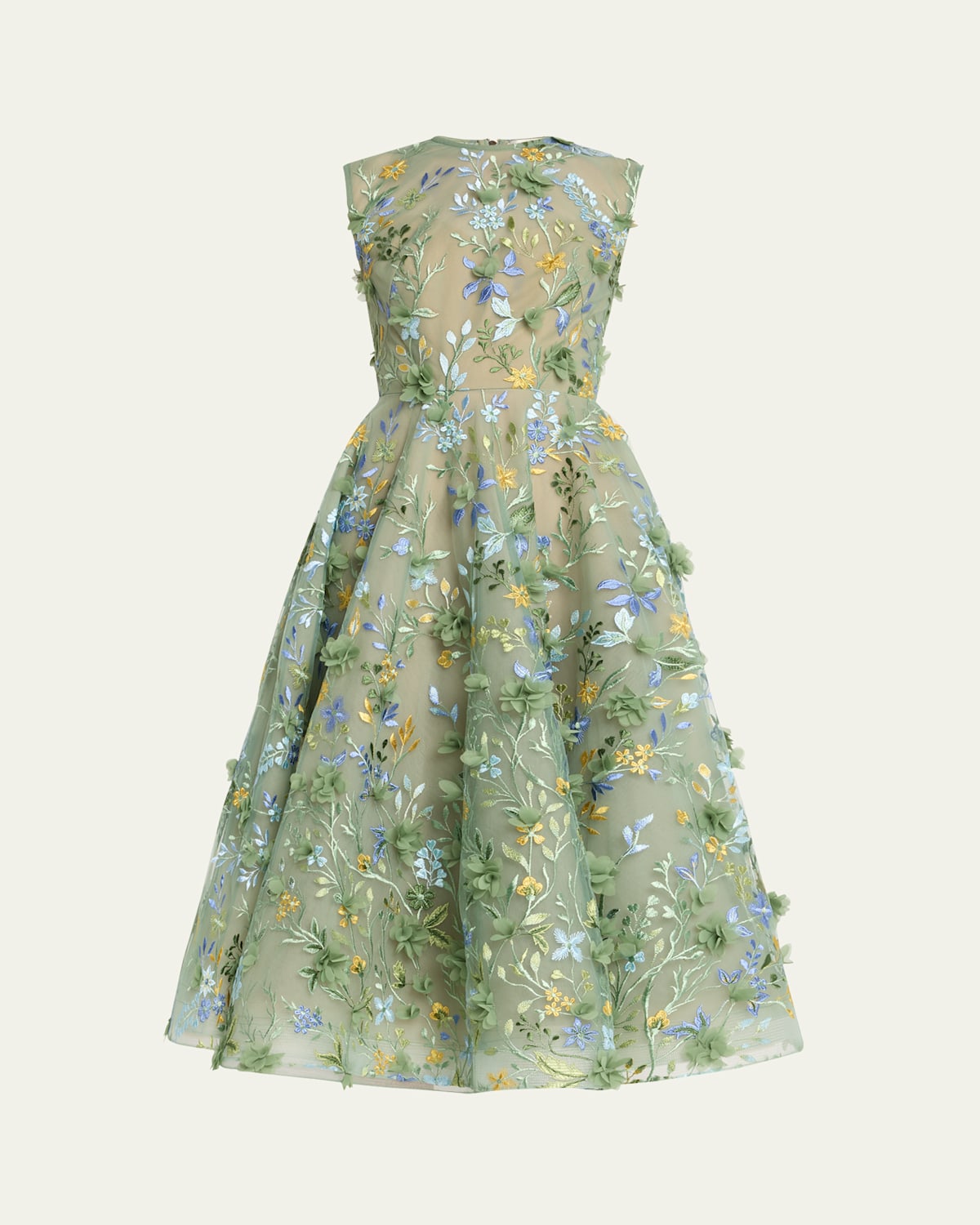 Saba Sleeveless Floral-Embroidered Midi Dress