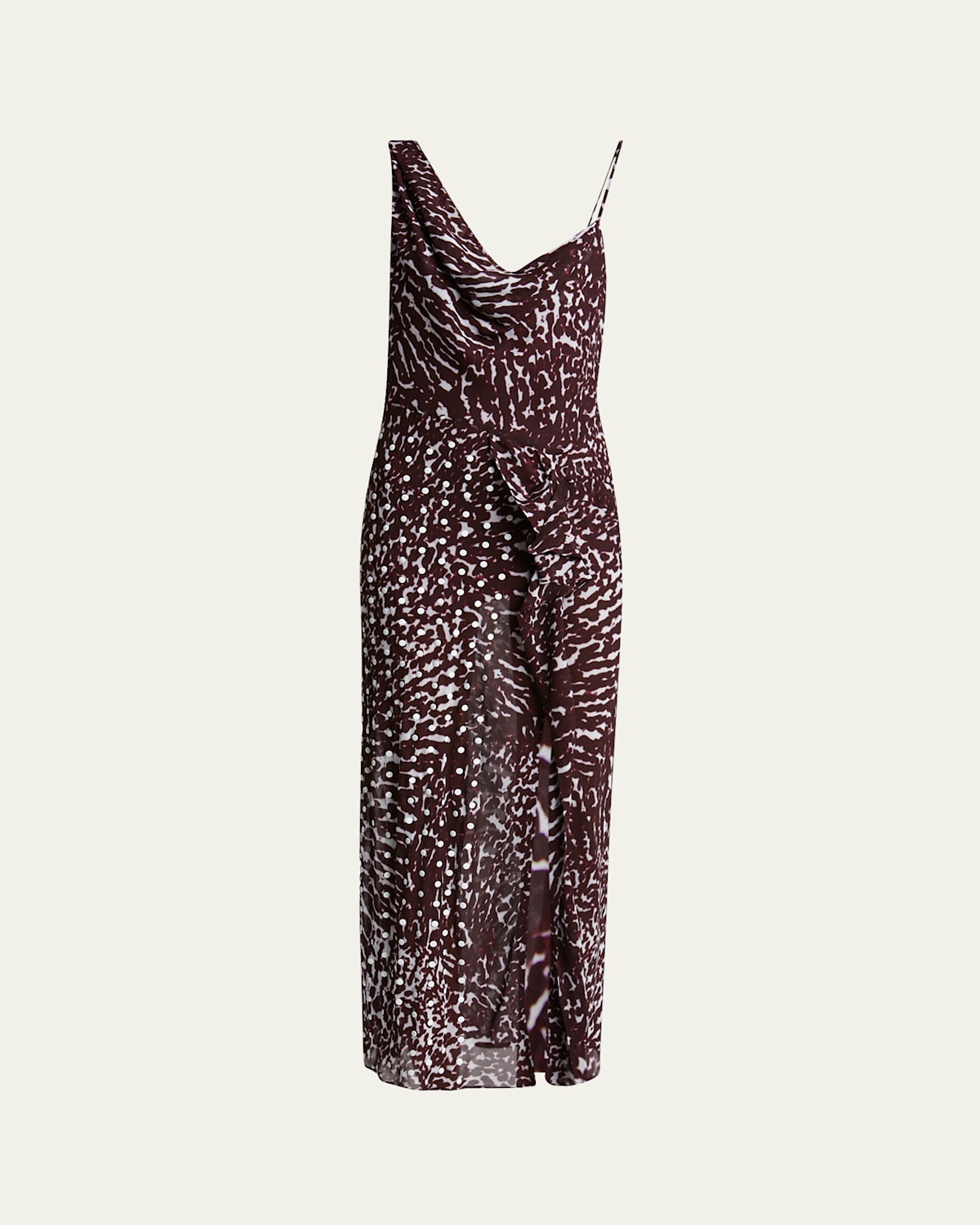 Dries Van Noten Deyon Abstract Print Draped Dress In Gold
