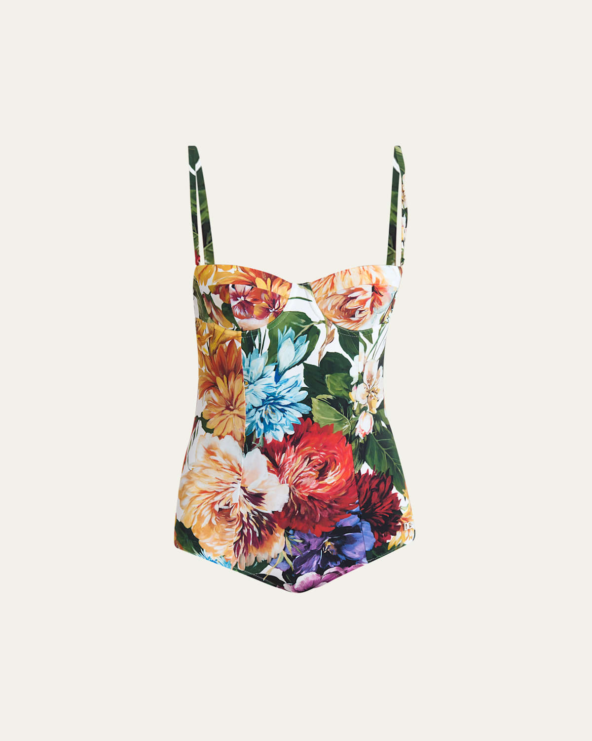 Dolce & Gabbana Floral Print Padded Swimsuit With Adjustable Straps In Multi