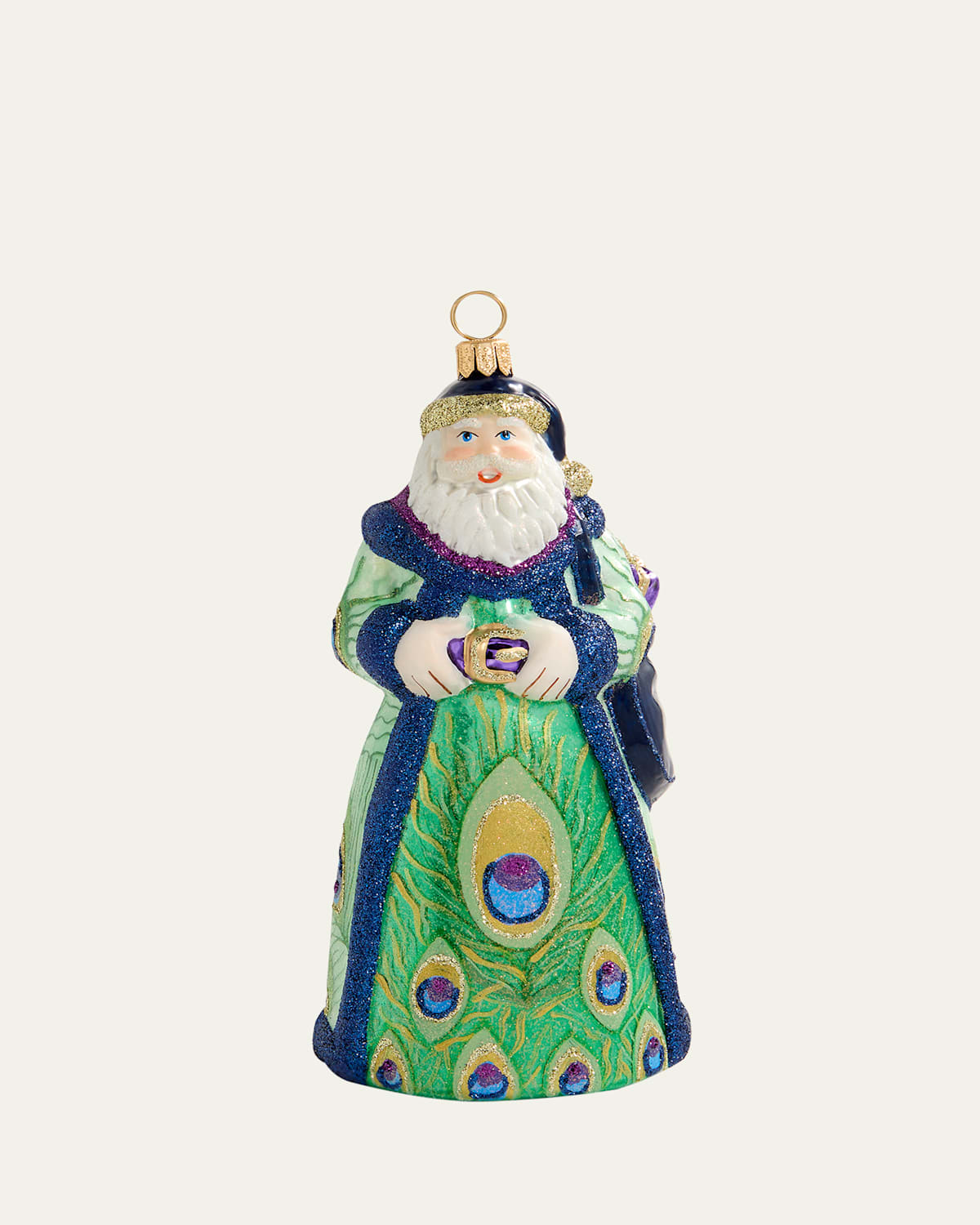 Joy To The World Collectibles Glitterazzi Peacock Feather Santa Christmas Ornament In Green