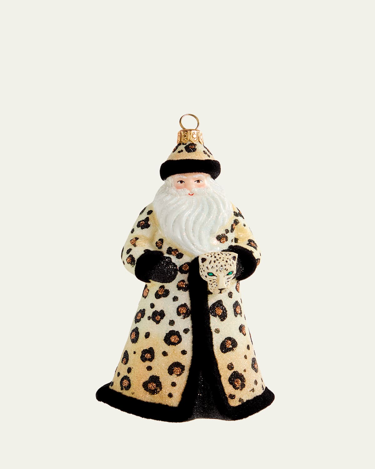 Joy To The World Collectibles Glitterazzi Leopard Santa Christmas Ornament In Black
