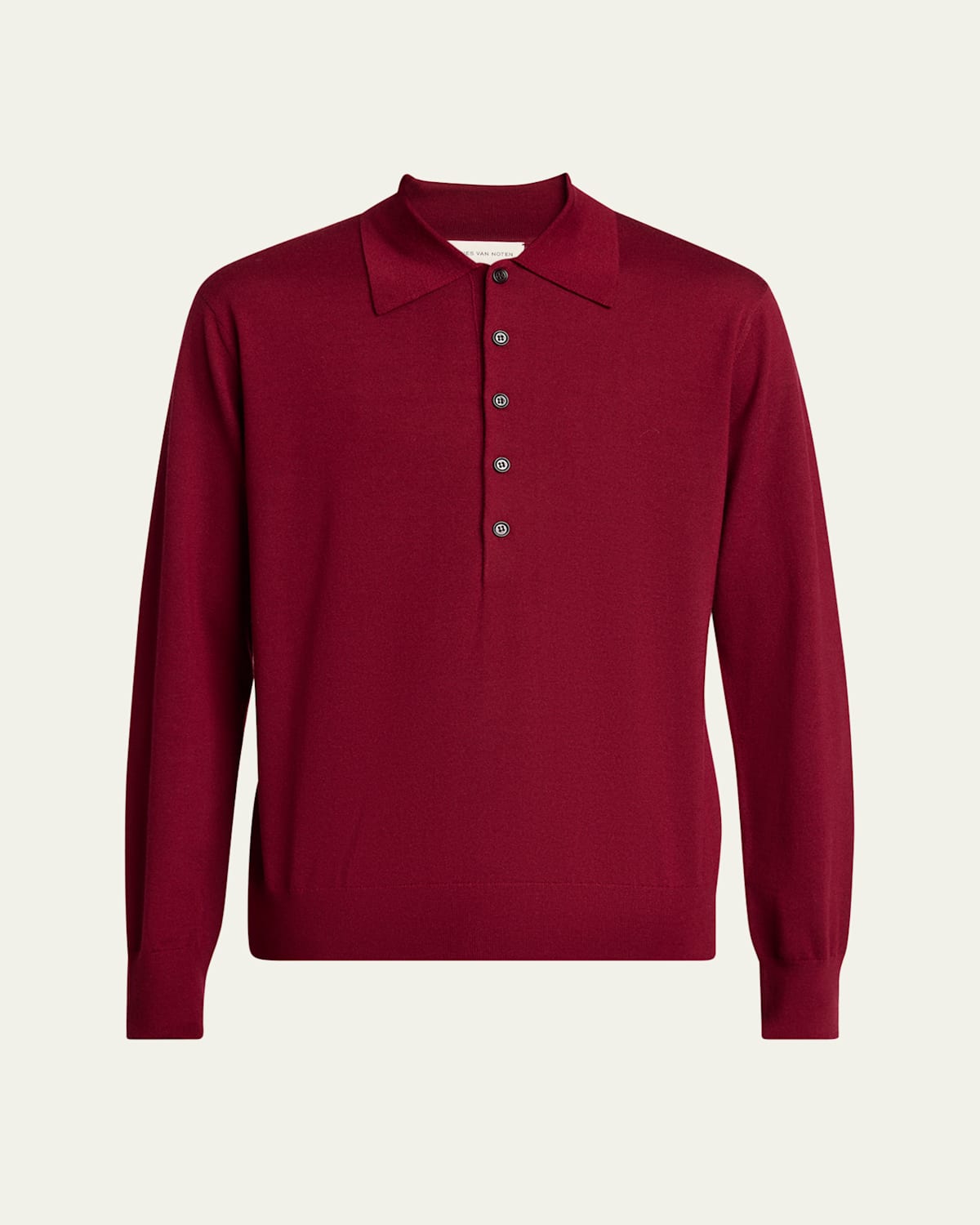 Dries Van Noten Men's Muano Wool Knit Long-sleeve Polo Sweater In Burgundy