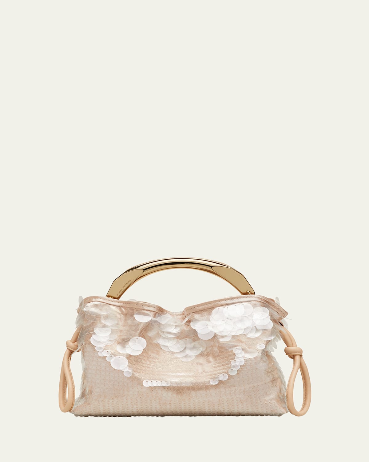 Stuart Weitzman Mia Arc Mini Sequined Top-handle Bag In Adobe