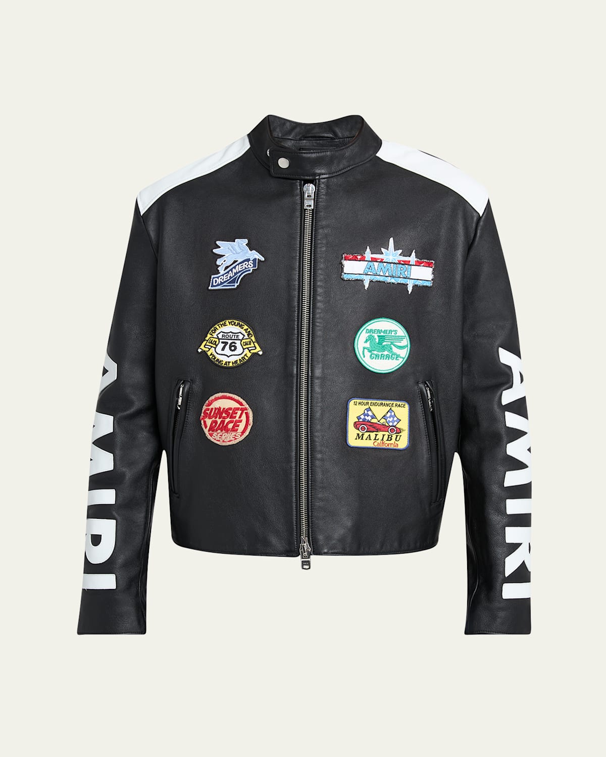 Men's Leather Patchwork Racer Jacket