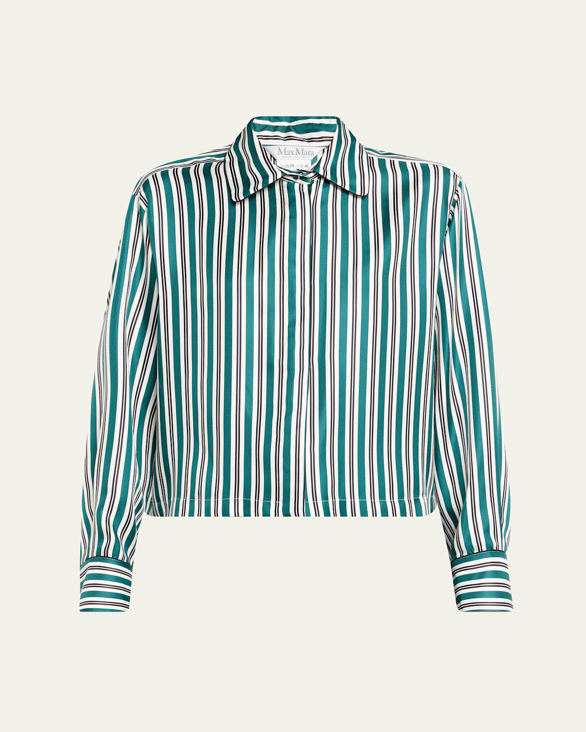 Max Mara Brama Stripe Silk Blouse In Green