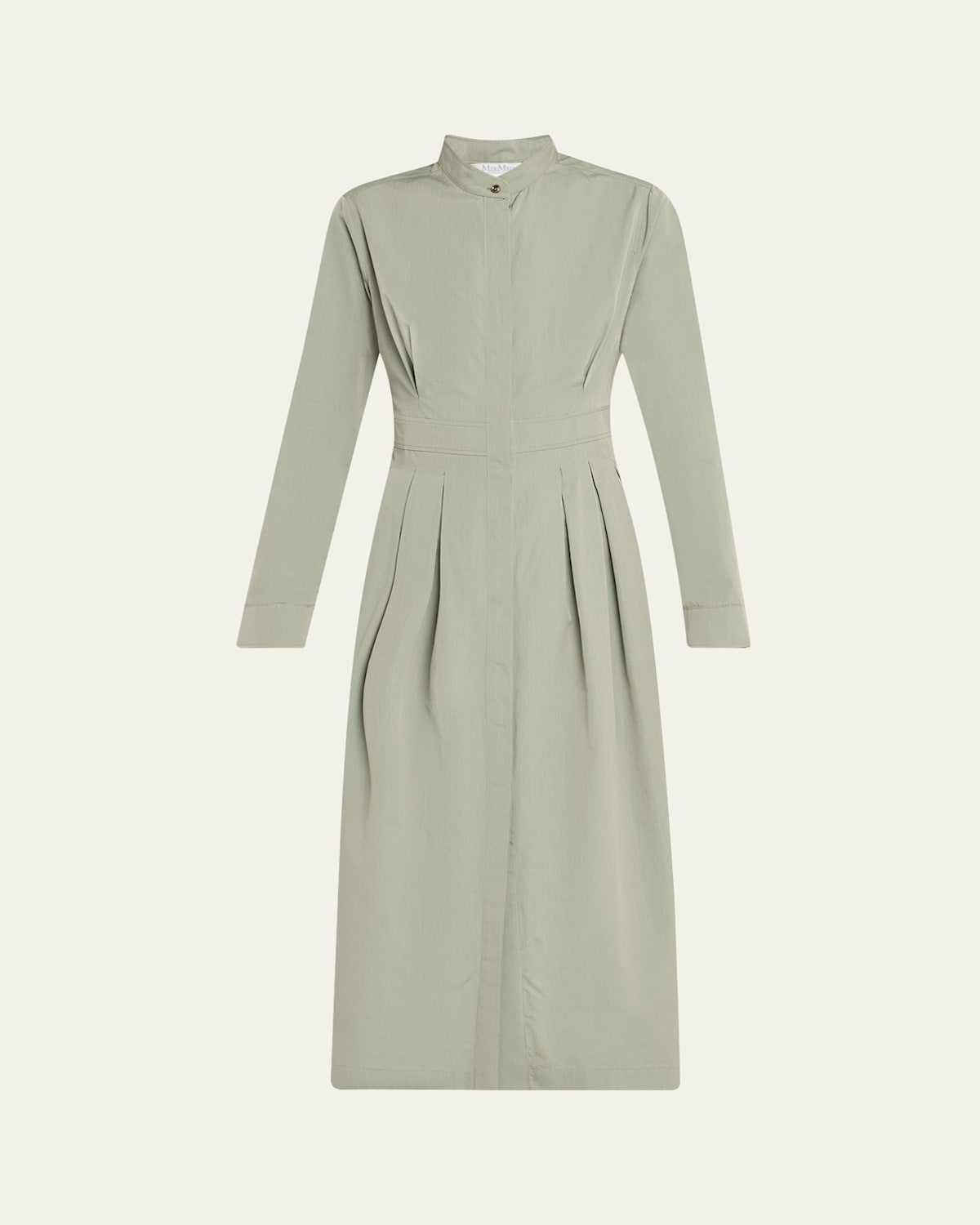 Max Mara Pavia Pleated Long Sleeve Cotton Shirtdress In Green