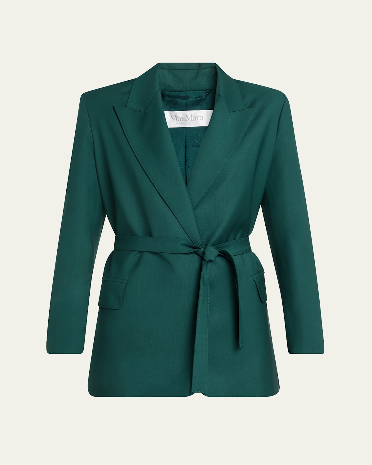 Max Mara Belted Woollen Cloth Blazer In Green