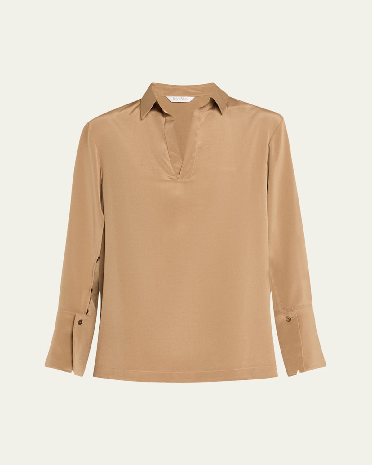 Max Mara Dover Silk Stretch Collared Top In Brown