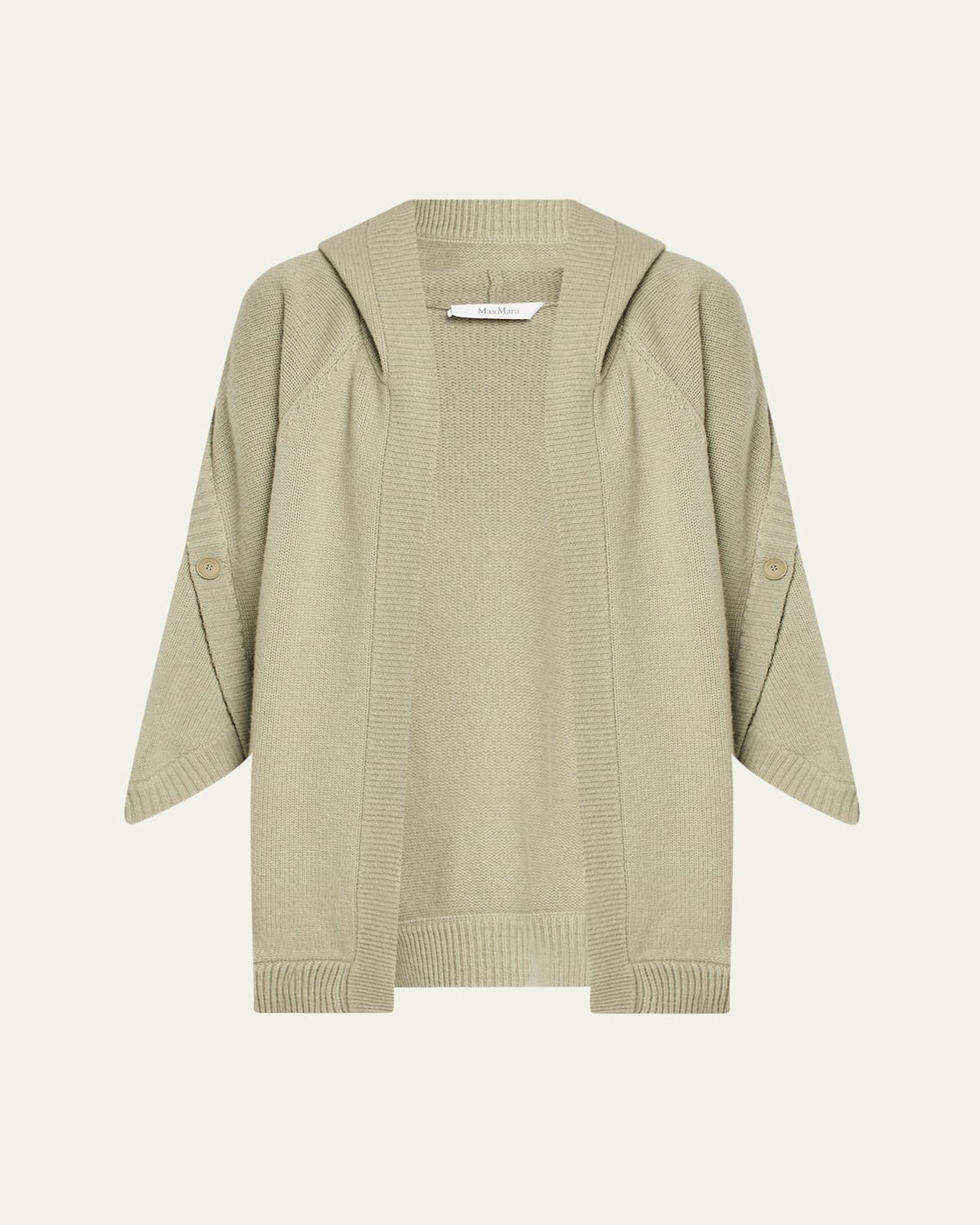 Max Mara Vals Button Wool-cashmere Hooded Cardigan In Green
