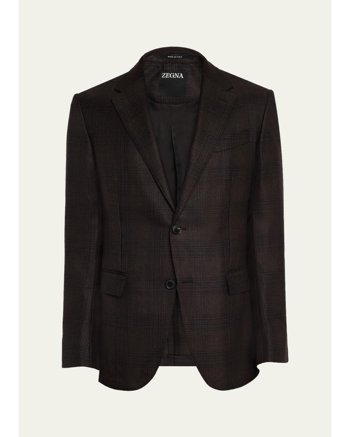 Men's Cashmere and Silk Tonal Plaid Sport Coat