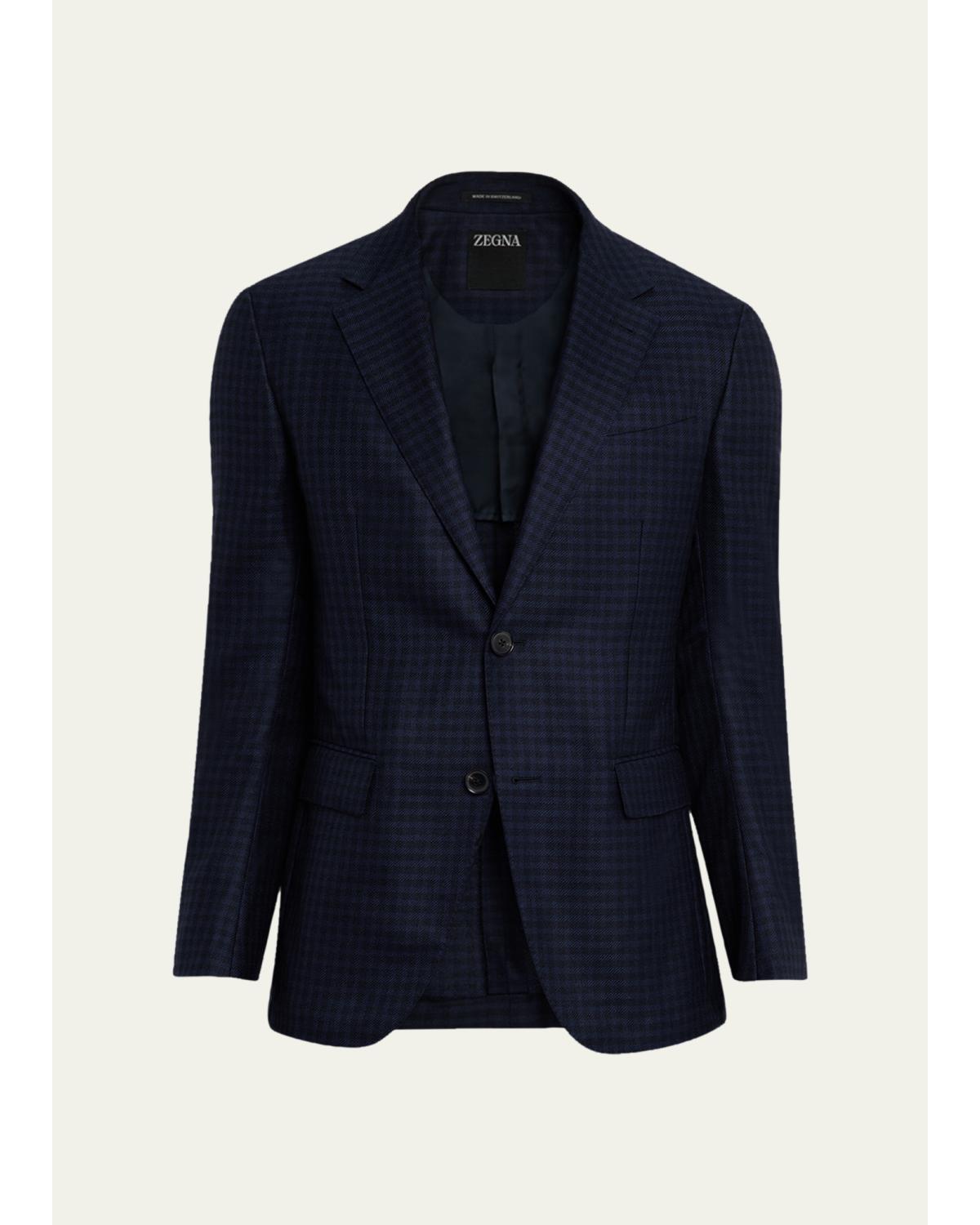Men'S Cashmere And Silk Tonal Check Sport Coat
