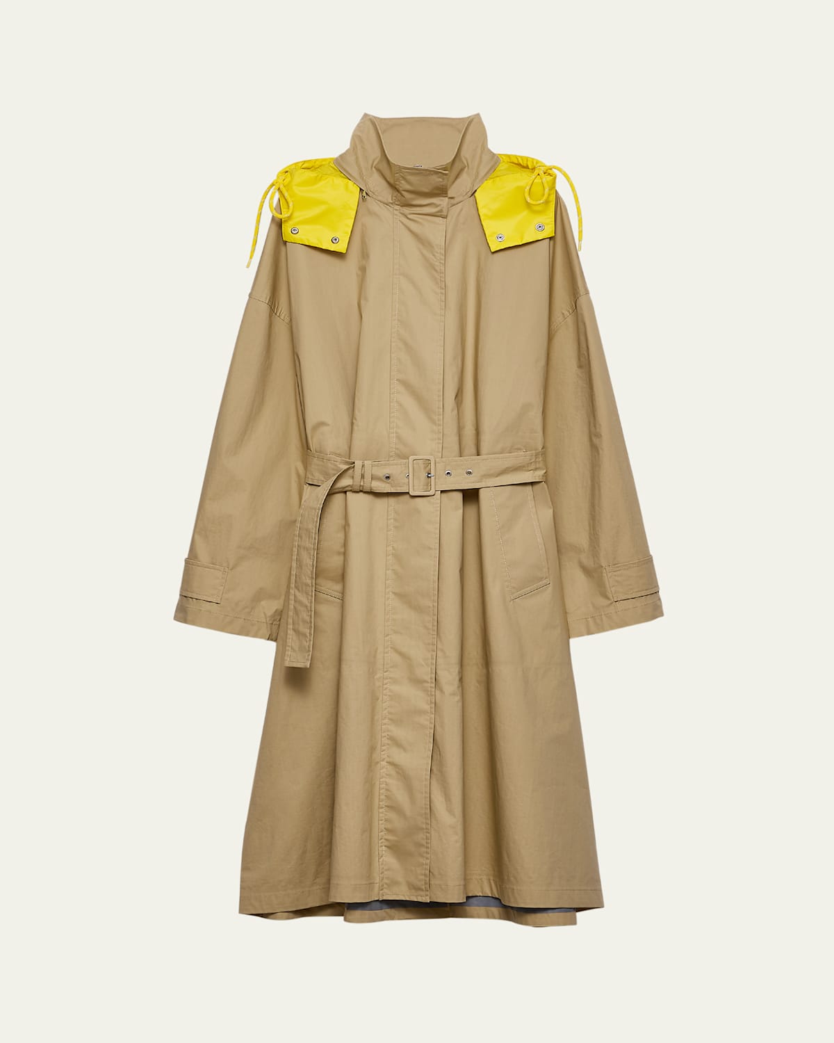 Prada Hooded Technical Poplin Raincoat In F0241 Kaki