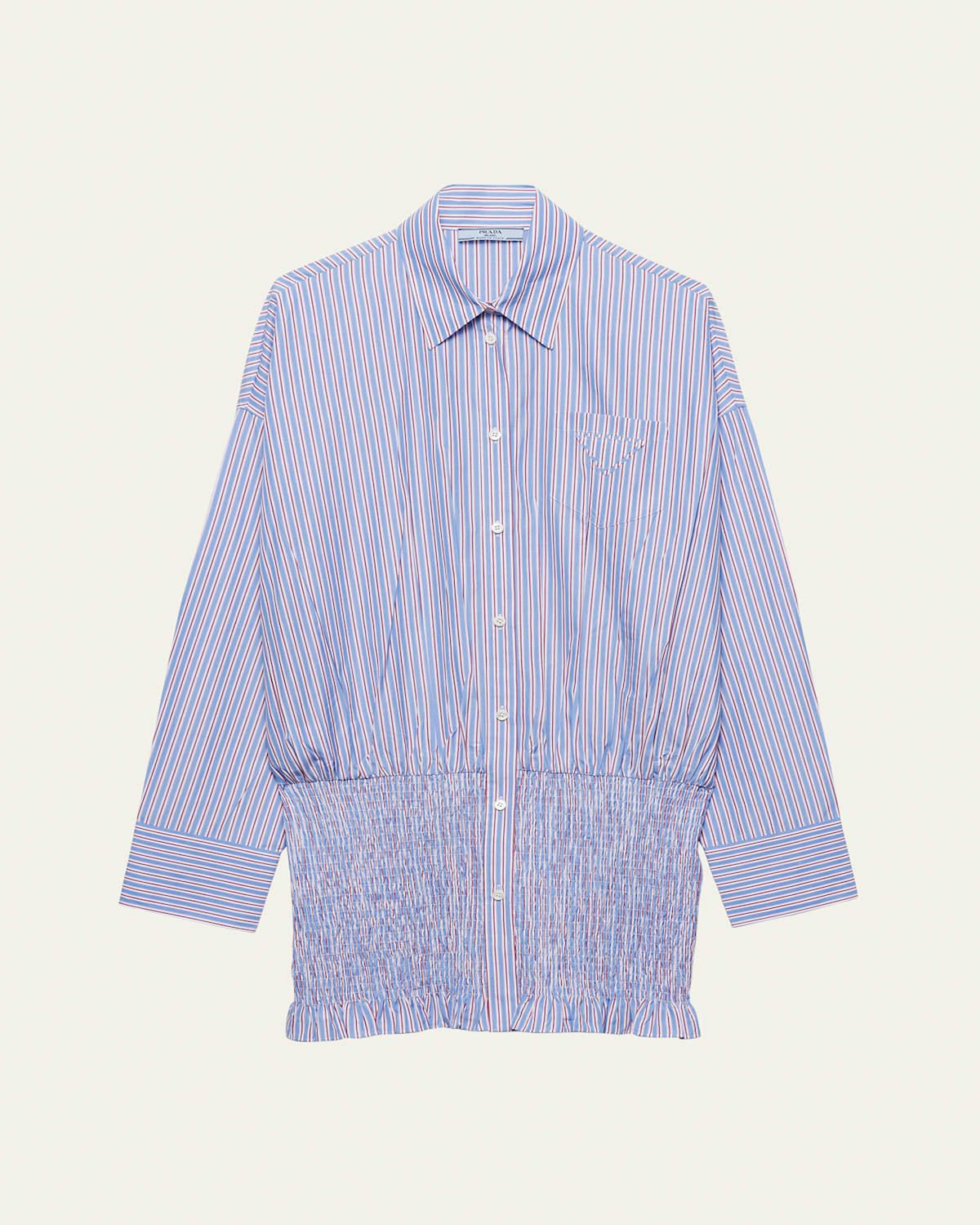 Prada Womens Light Blue Stripe-print Cotton-poplin Mini Shirt Dress In F0013 Azzurro