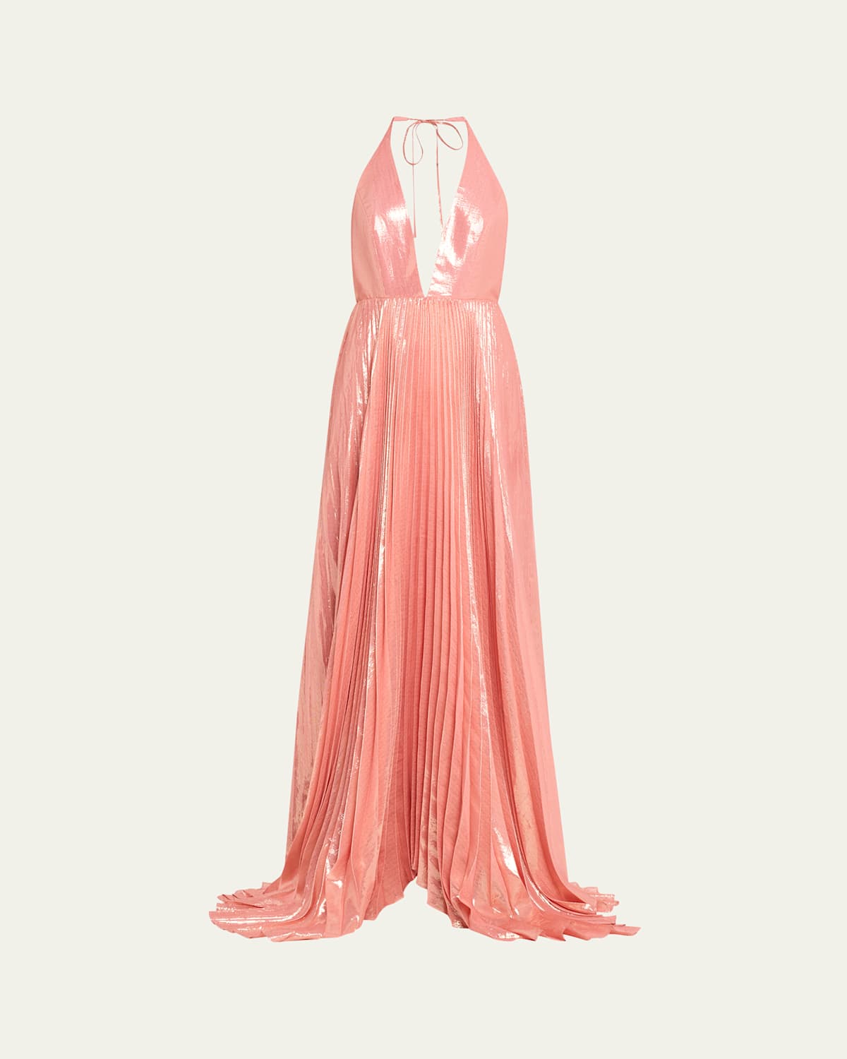 Alice And Olivia Adalyn Pleated Metallic Halter Maxi Dress In Dusty Rose