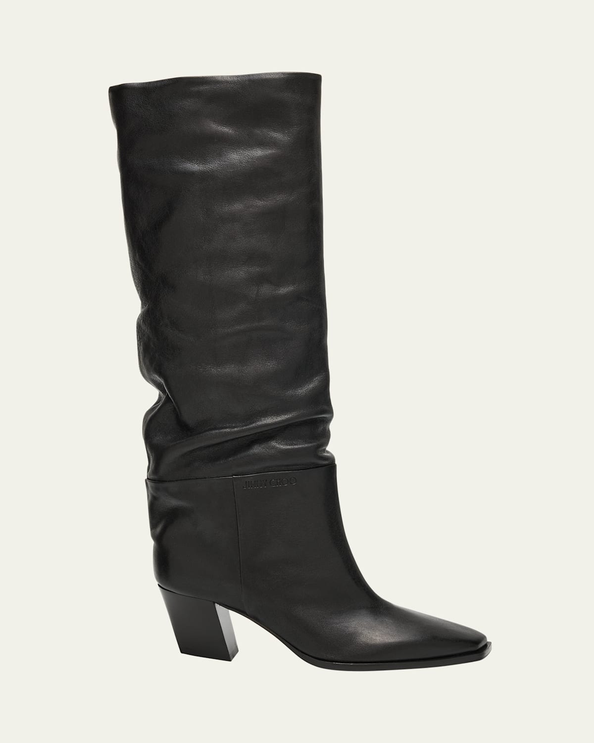 Jimmy Choo Hart 60 Slouch Leather Knee-high Boots In Black