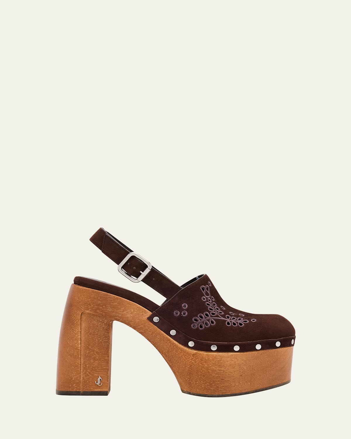 Jimmy Choo Alida Embroidered Suede Platform Clogs In Brown
