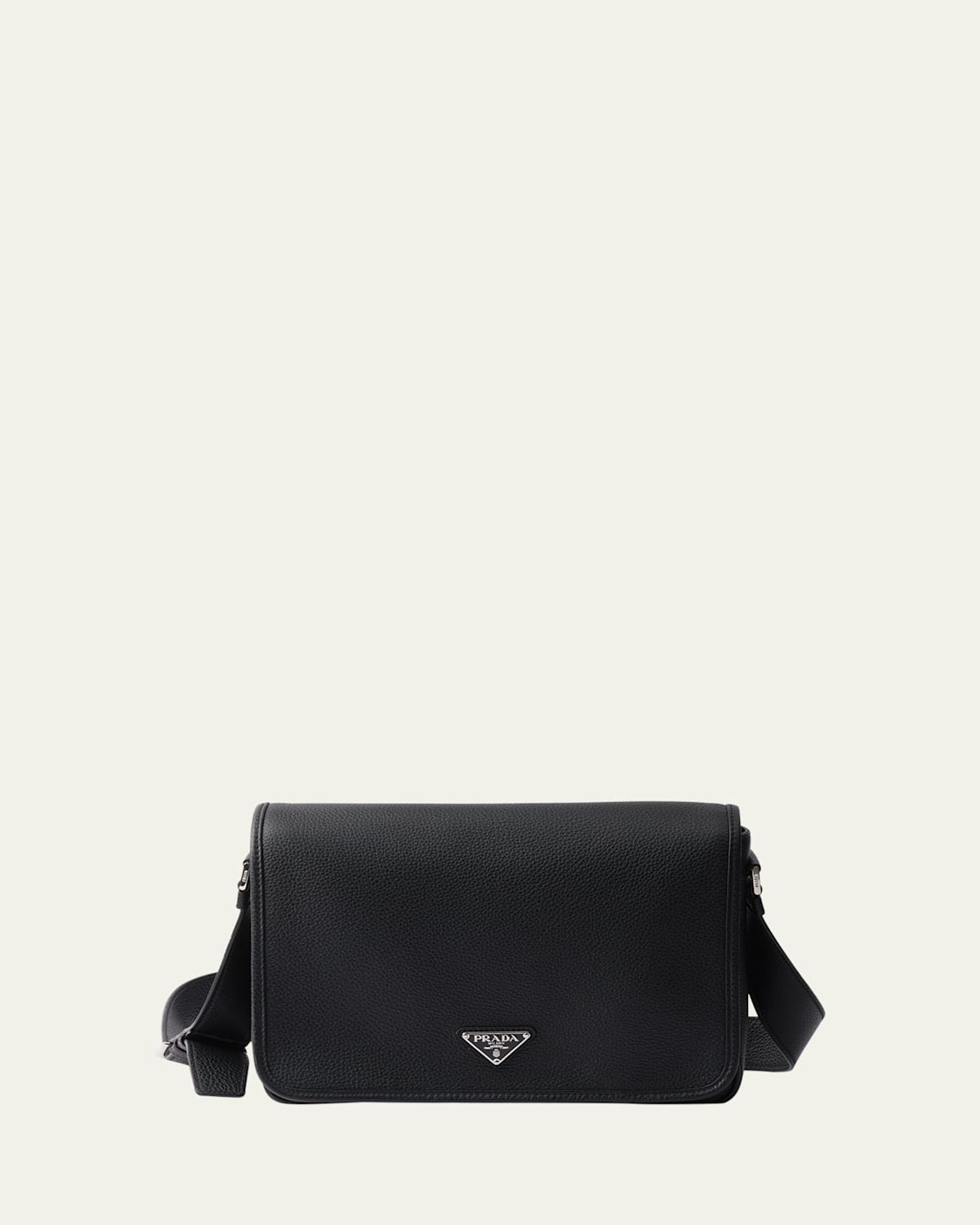 Prada Men's Grained Leather Flap Crossbody Bag