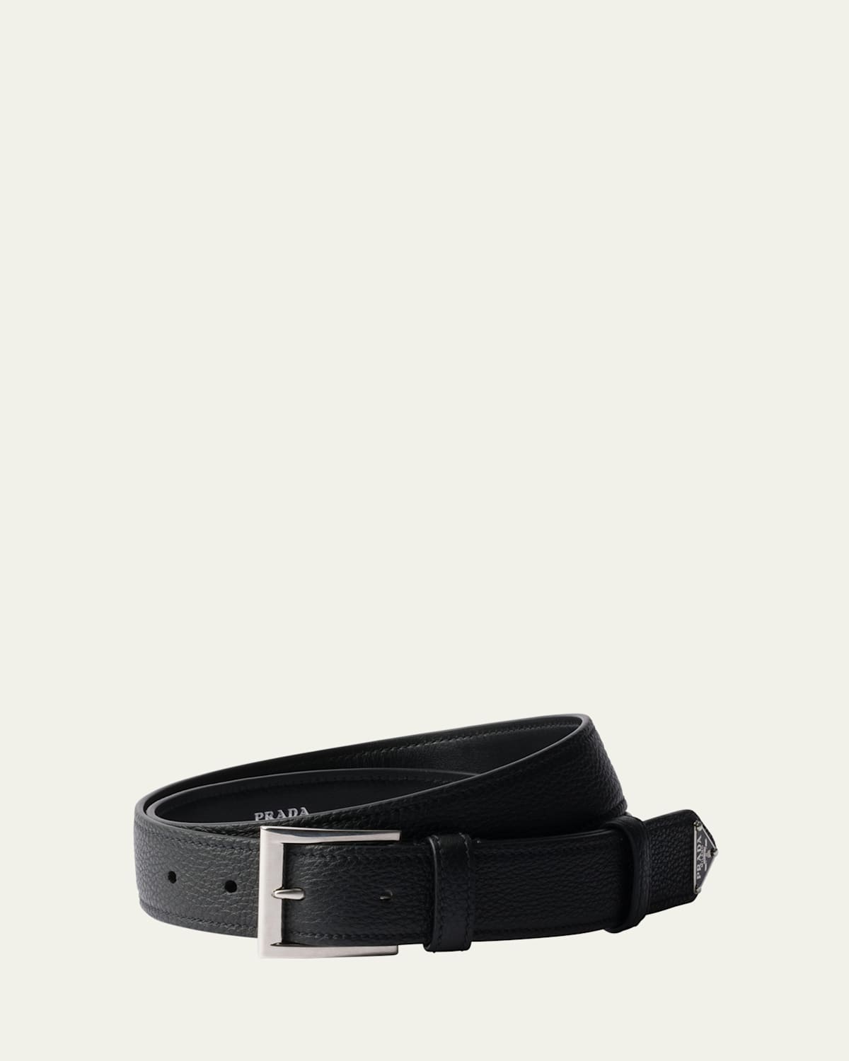 Prada Mens Blue Triangle-logo Saffiano Leather Belt In Blue