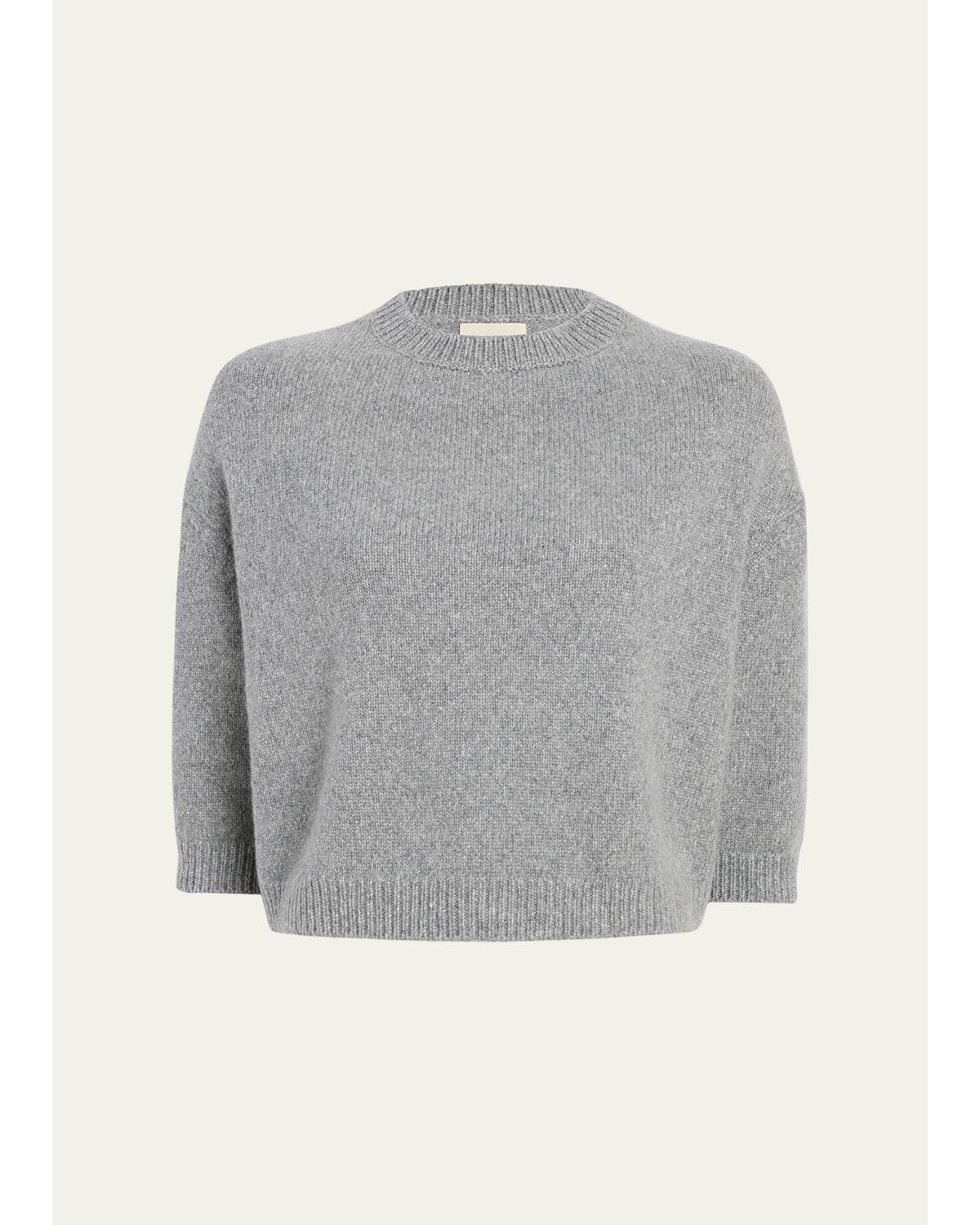 Sabina Cashmere Elbow-Sleeve Boxy Sweater