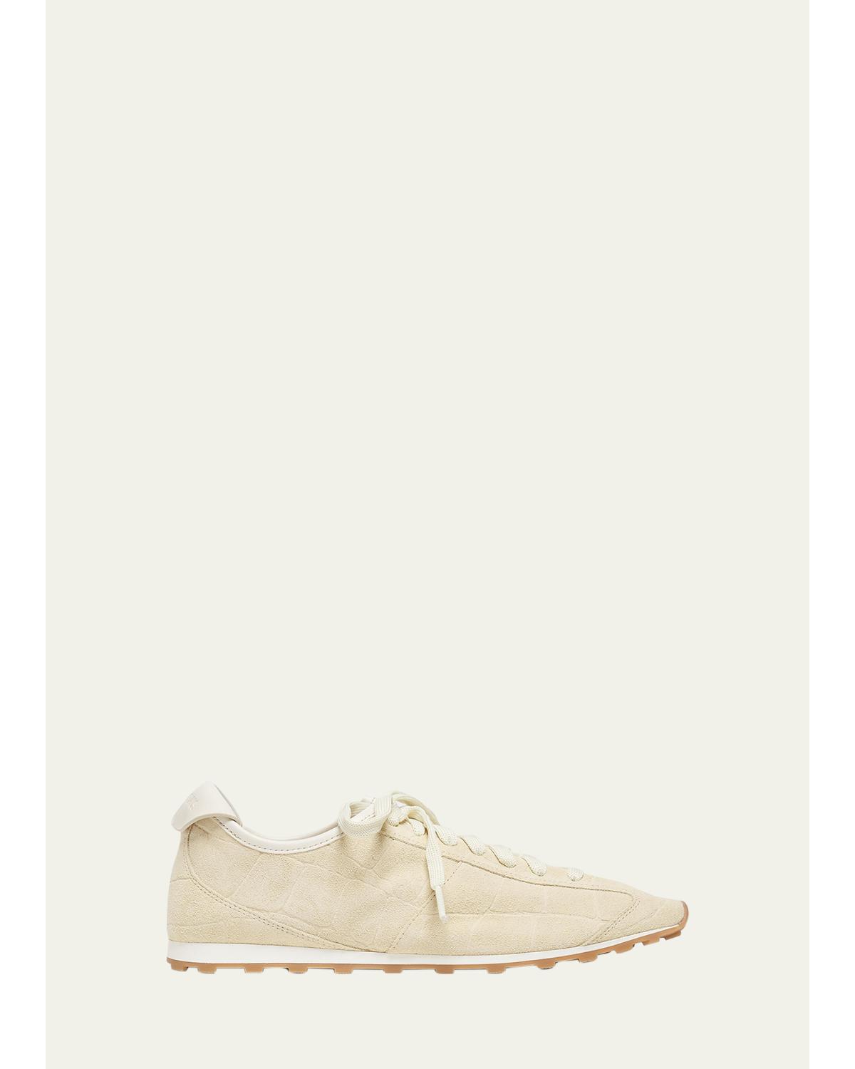 Jacquemus Les Tennis Croc-embossed Suede Sneakers In Ivory